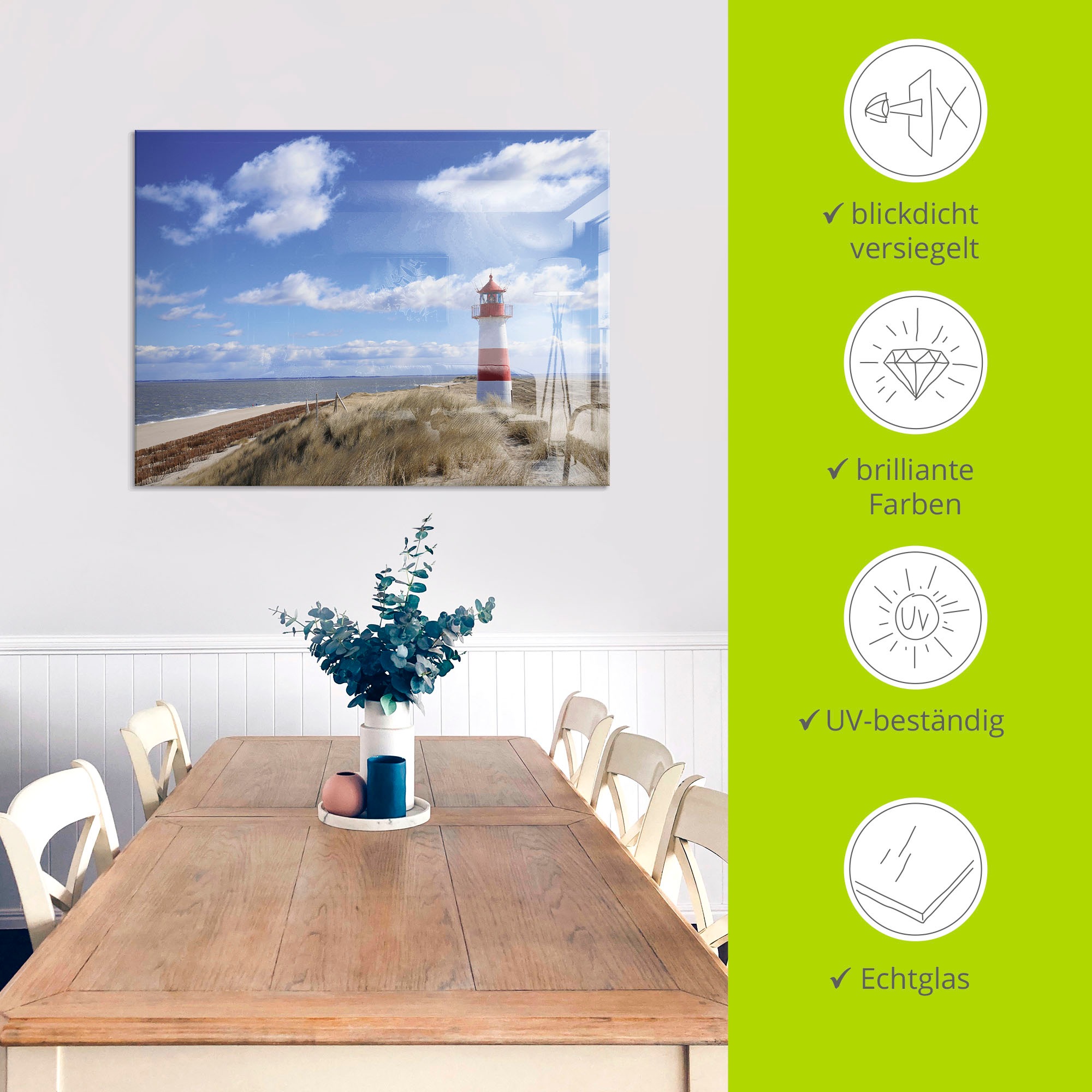 Artland Glasbild »Leuchtturm Sylt«, Gebäude, (1 St.), in verschiedenen Größen