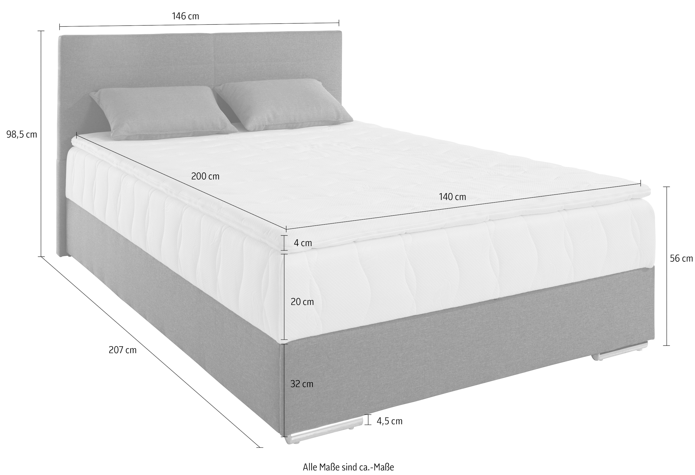 COTTA Boxspringbett Tom, mit Bettkasten, Topper und Zierkissen