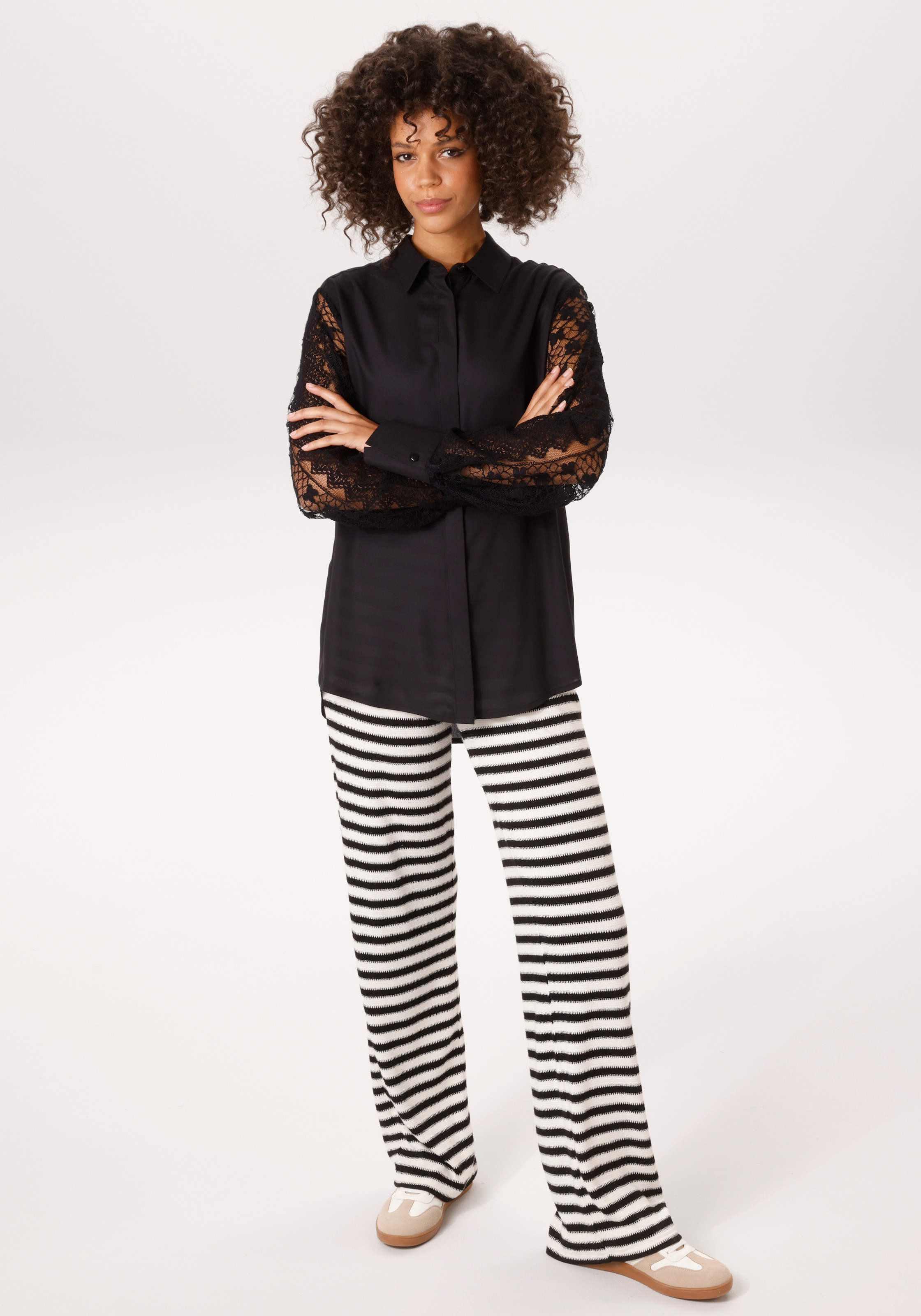 Aniston CASUAL Hemdbluse mit langen Ärmeln aus aufwändiger Spitze - NEUE KOLLEKTION