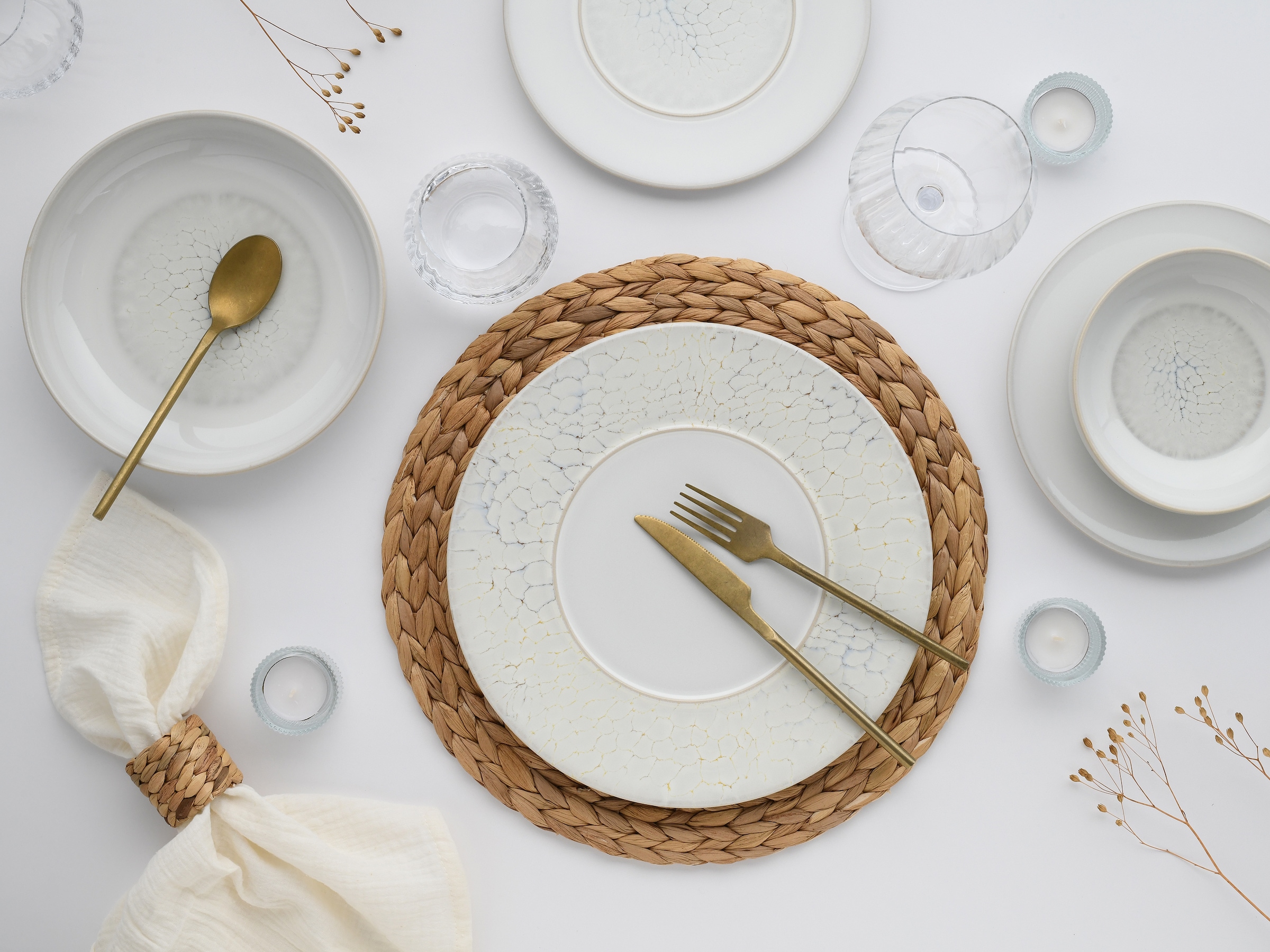 CreaTable Teller-Set »Unico, Tellerset, 8-tlg.« Eleganter Flair, Breite Fahne, Edel