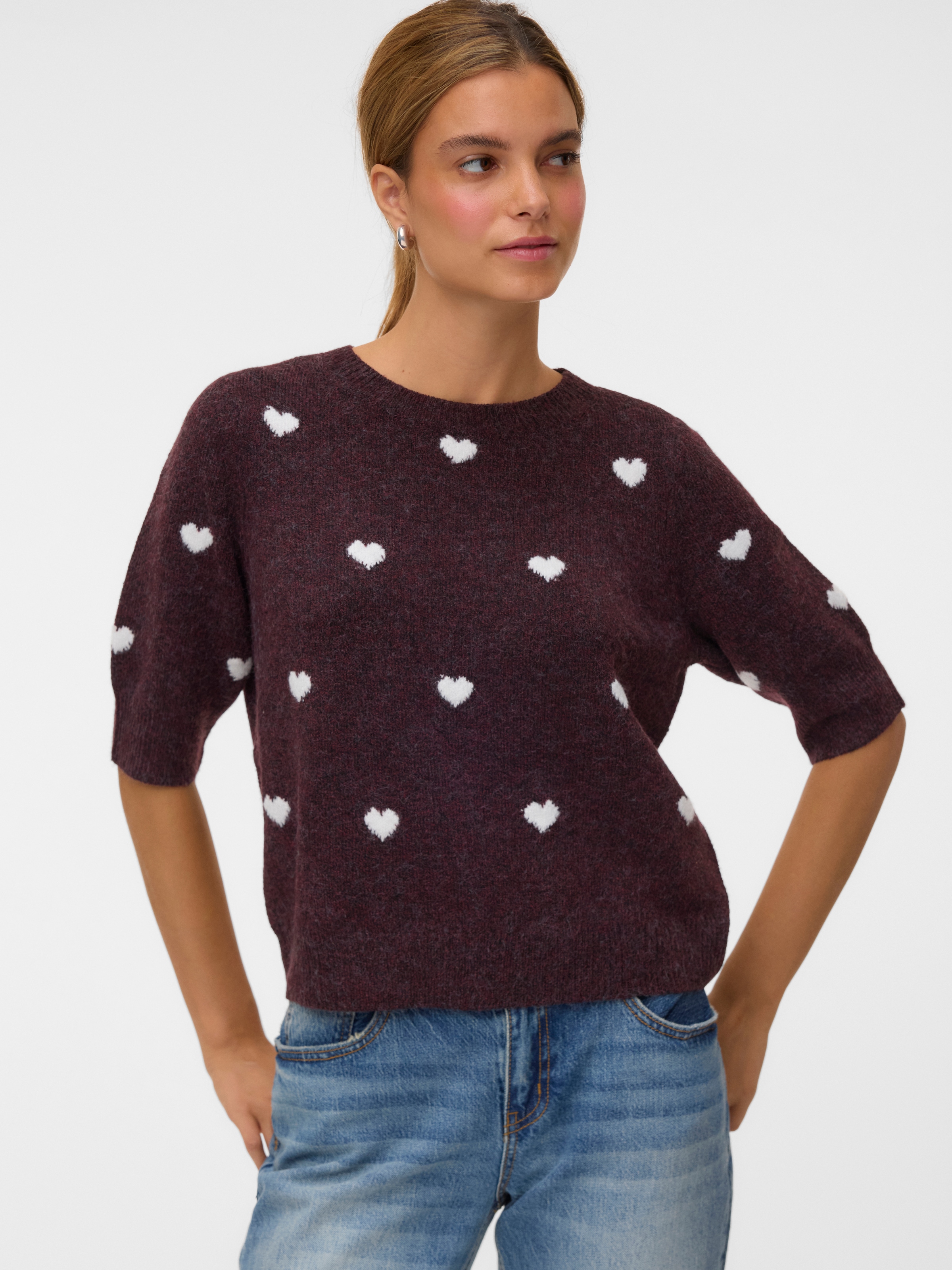 Vero Moda Kurzarmpullover »VMDOFFY INTARSIA 2/4 O-NK PULLOV GA NOOS« Materialmix, Stretch, regular fit