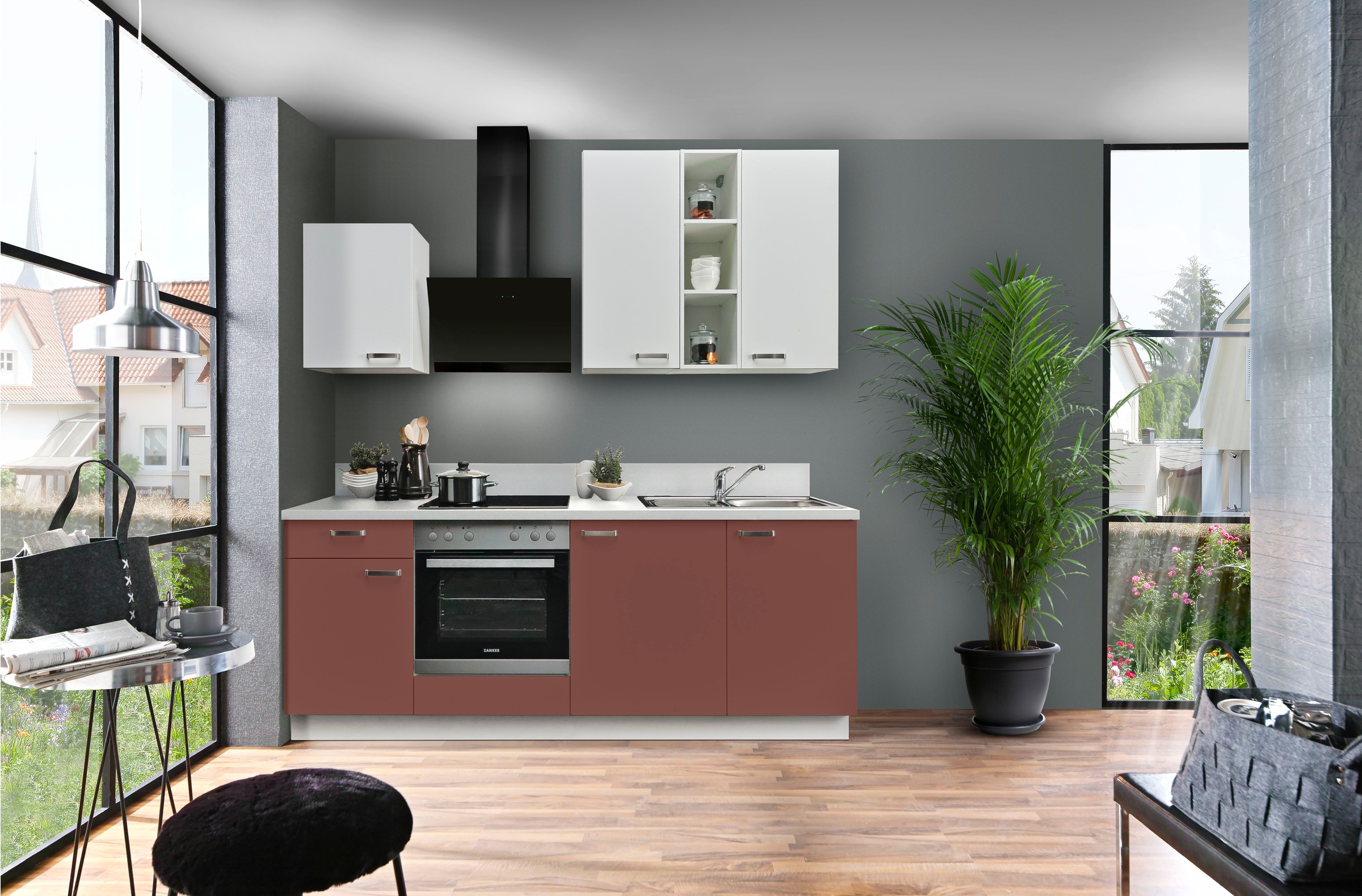 KOCHSTATION Küchenzeile »"KS-Bari"«, mit Soft-Close-Funktion und Vollauszug, vormontiert, Breite 220 cm, mit E-Geräten