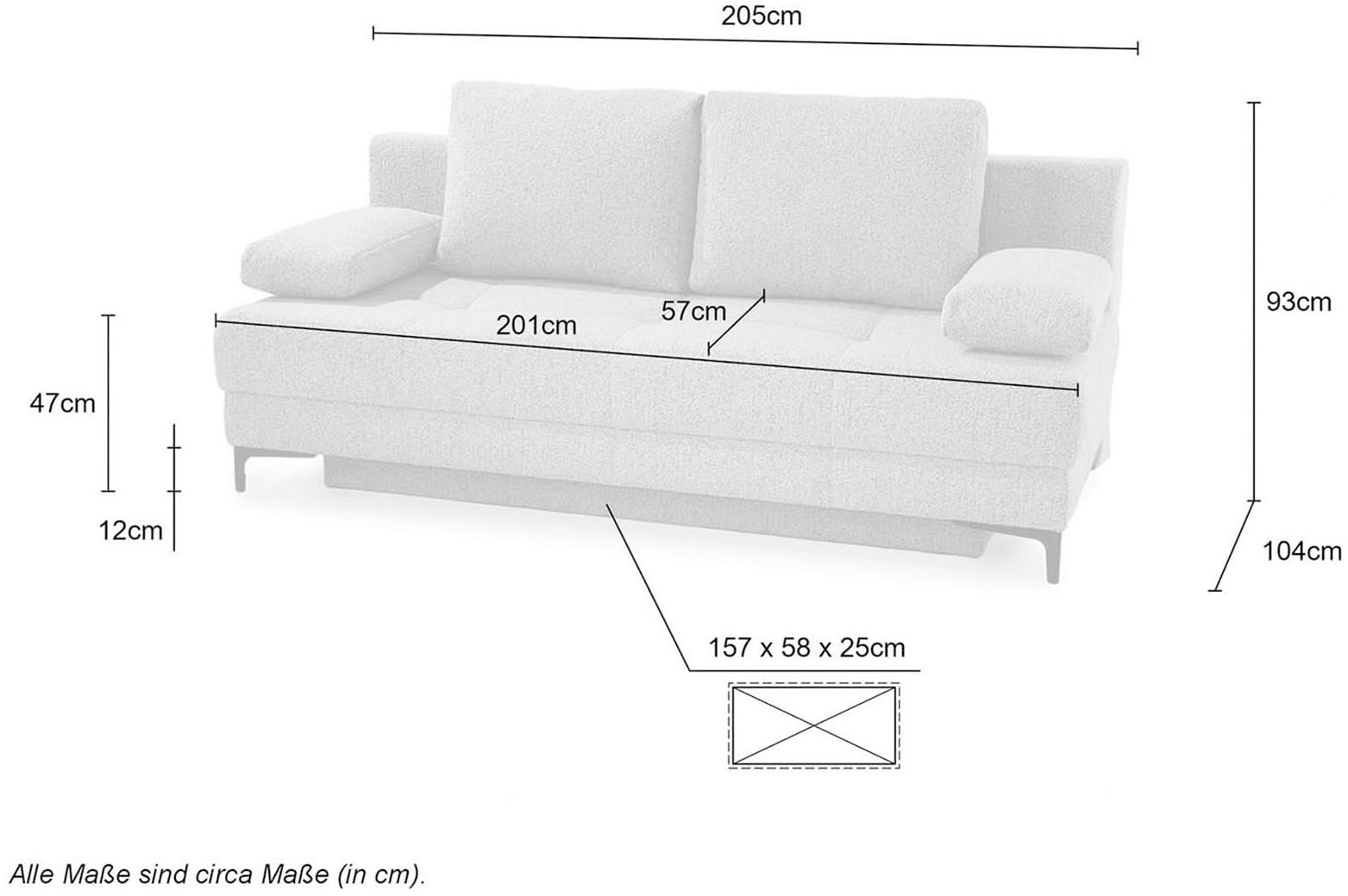 Jockenhöfer Gruppe Schlafsofa »Felix, B: 205 cm, Liegefl. 155x201 cm, Dauerschlafsofa, inkl. Topper« inklusive Schlaffunktion und Bettkasten, Federkernpolsterung