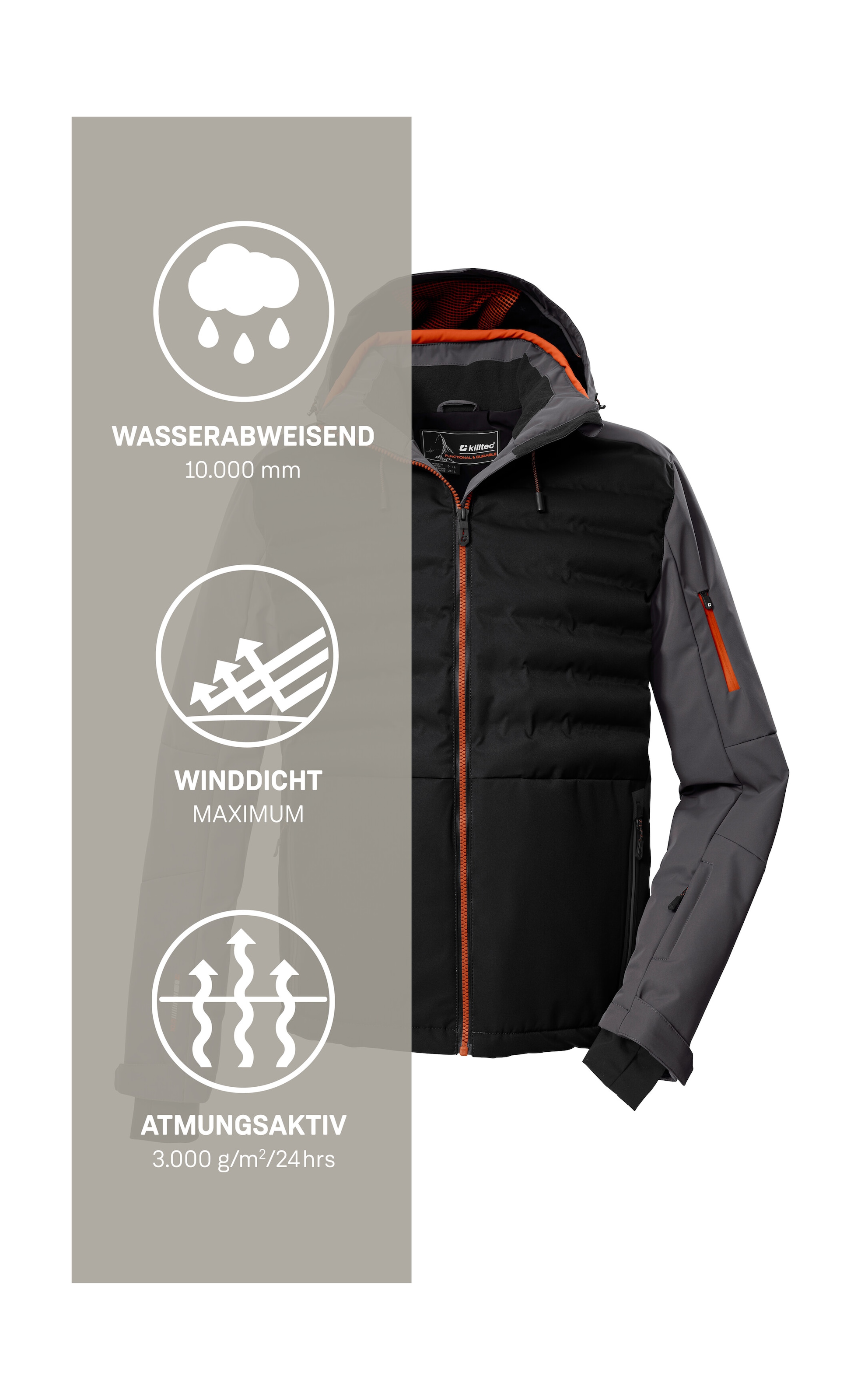 Killtec Skijacke »KSW 72 MN SKI JCKT«, Moderne Hybridoptik, winddicht, wasserabweisend, atmungsaktiv