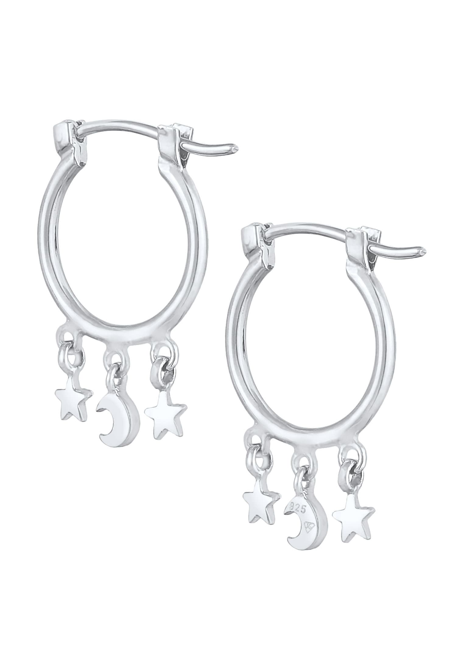Elli Paar Creolen »Ohrringe Creolen Ohrhänger Stern Mond Look 925 Silber«