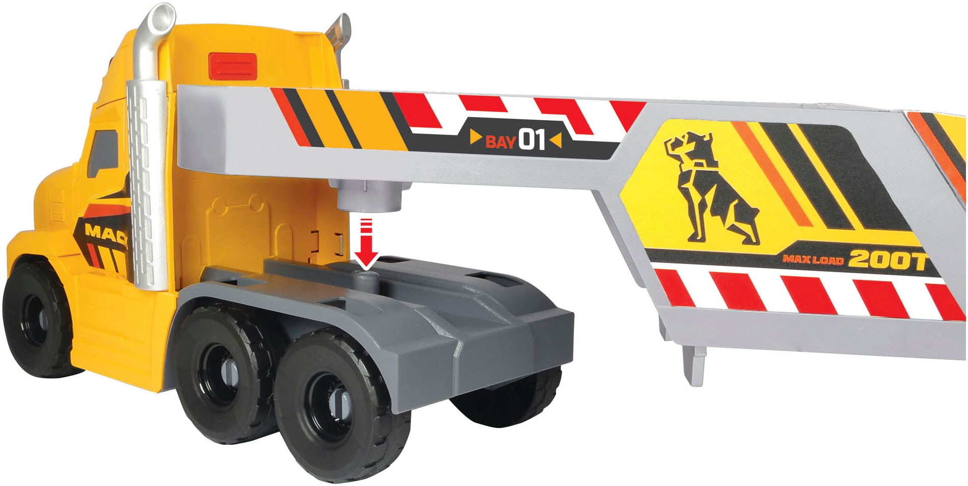 Dickie Toys Spielzeug-Baumaschine »Mack/Volvo Heavy Loader Truck«, (Set), mit Licht und Sound