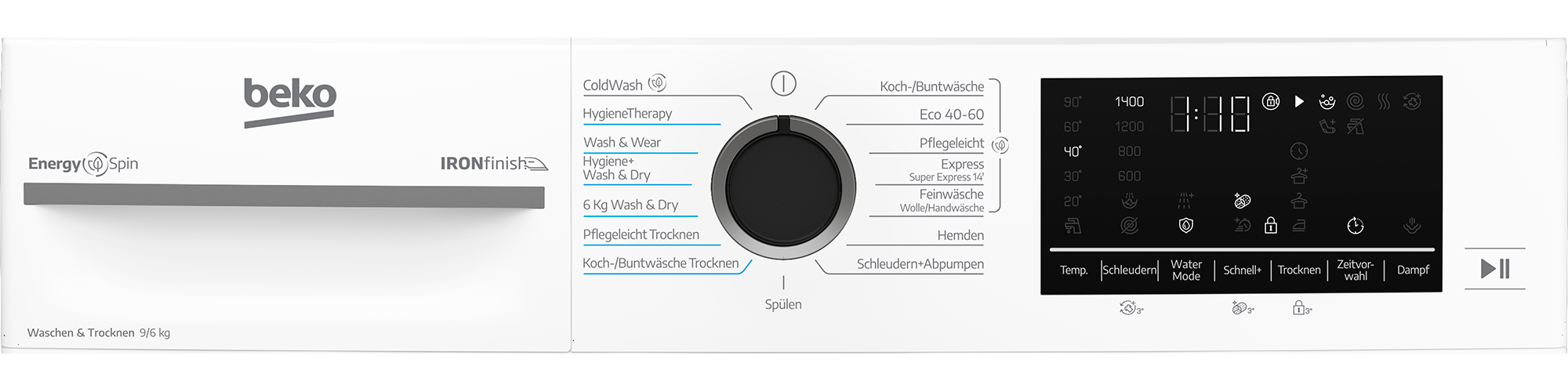 BEKO Waschtrockner »BM3DT4944W« 9 kg /6 kg 76 dB(A) Waschen & Trocknen in einem: 9 kg / 6 kg, Dampffunktion