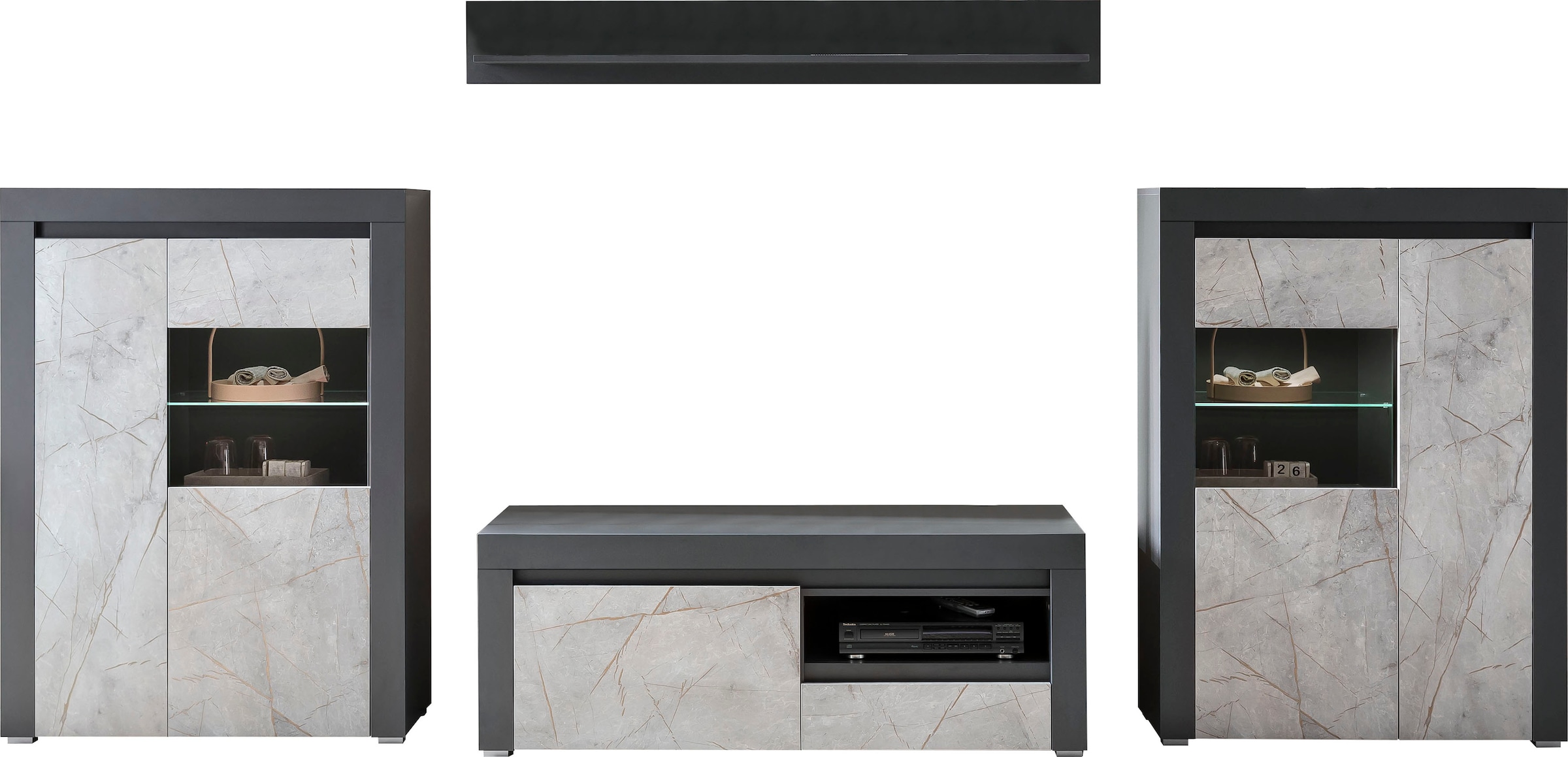 Home affaire Wohnwand »Stone Marble«, (4 St.), bestehend aus vier  Möbelstücken, in grifflosen Design, Breite 350 cm im OTTO Online Shop