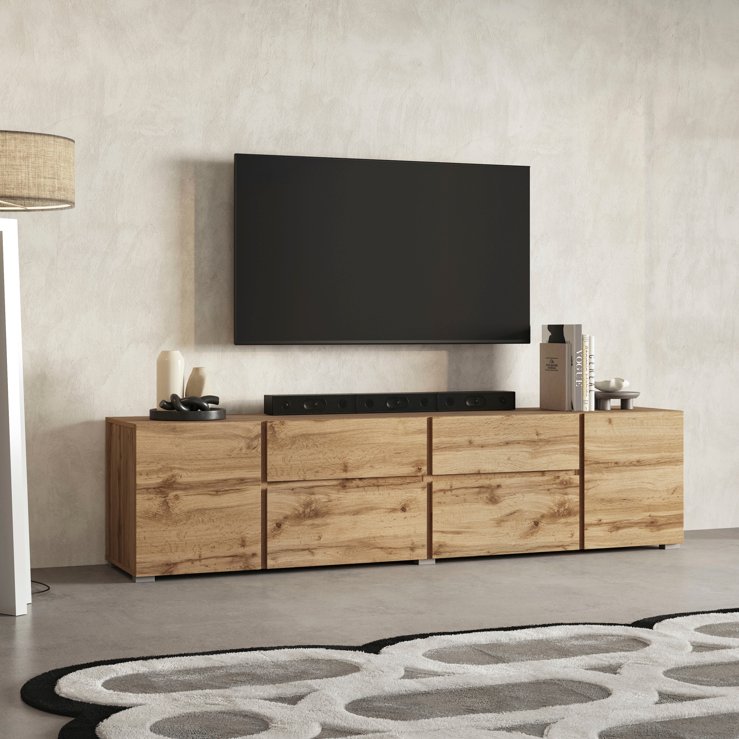 INOSIGN Lowboard »Asymetric, Breite 195 cm, grifflos, 2Klappen/2Schubkästen/2Tür«, TV-Schrank mit viel Stauraum, TV-Board