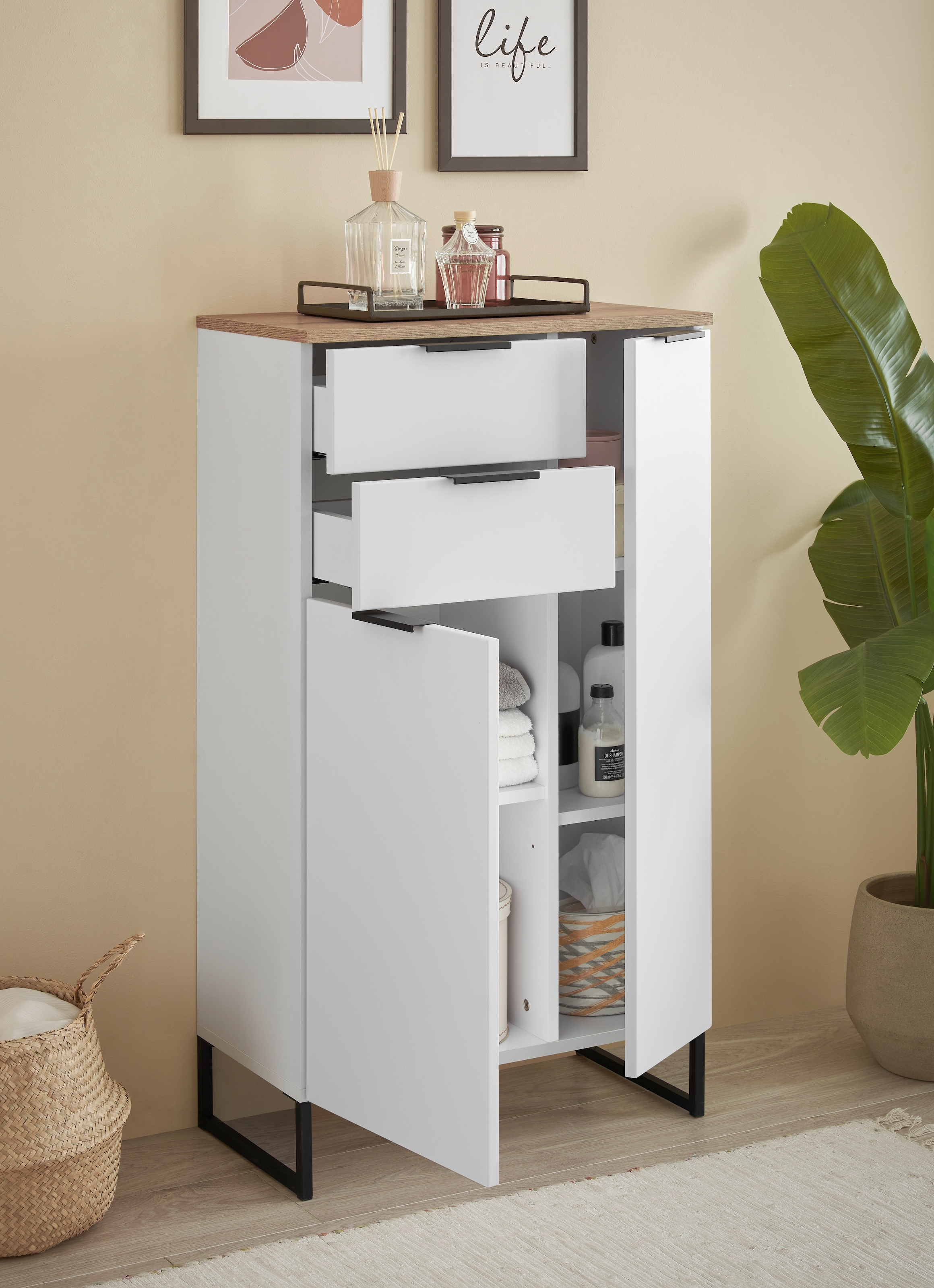 BASIC by Balculina Midischrank »Denver Midischrank, Badezimmerschrank BxHxT 60x106x32« 1 Stk. tlg. Breite 60 cm, Tür L/R montierbar, Softclose