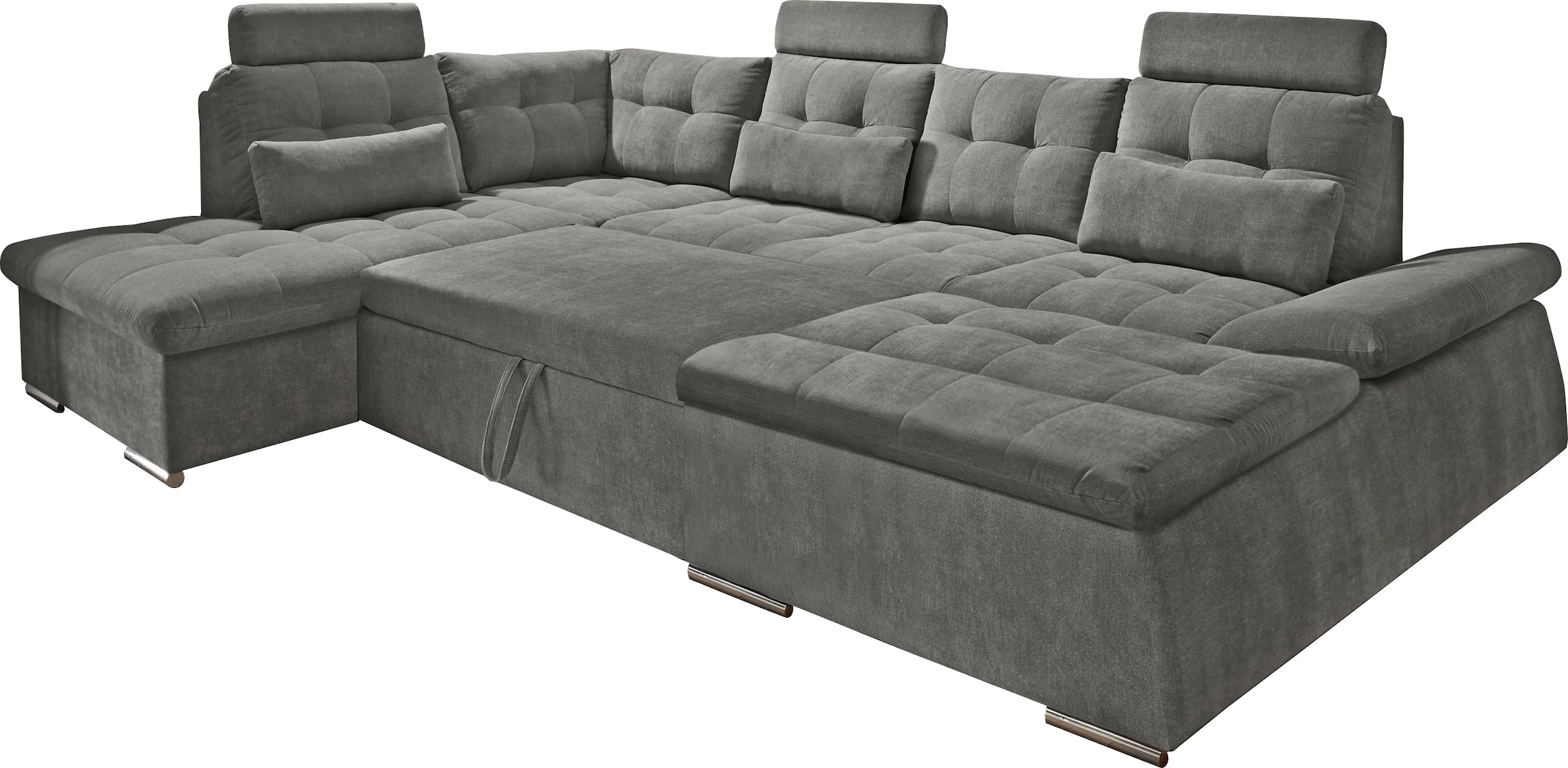 ED EXCITING DESIGN Wohnlandschaft »Nalo U-Form mit Bettfunktion, Bettkasten«, Armteilverstellung, Kopfstützen & 3 Nierenkissen
