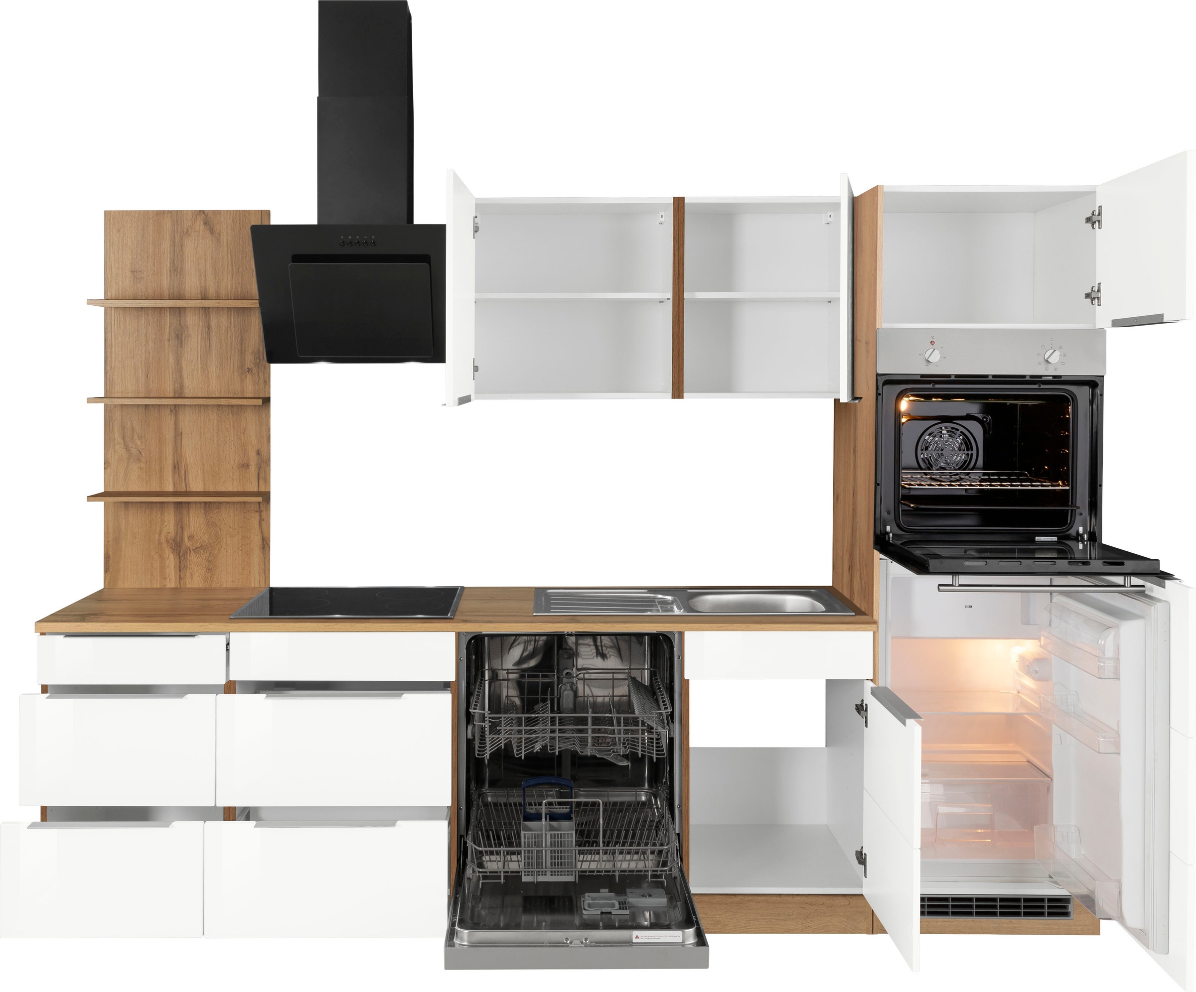 KOCHSTATION Küchenzeile »KS-Brindisi Breite 280 cm« wahlweise mit E-Geräten und Induktion, mit MDF-Fronten und Regal