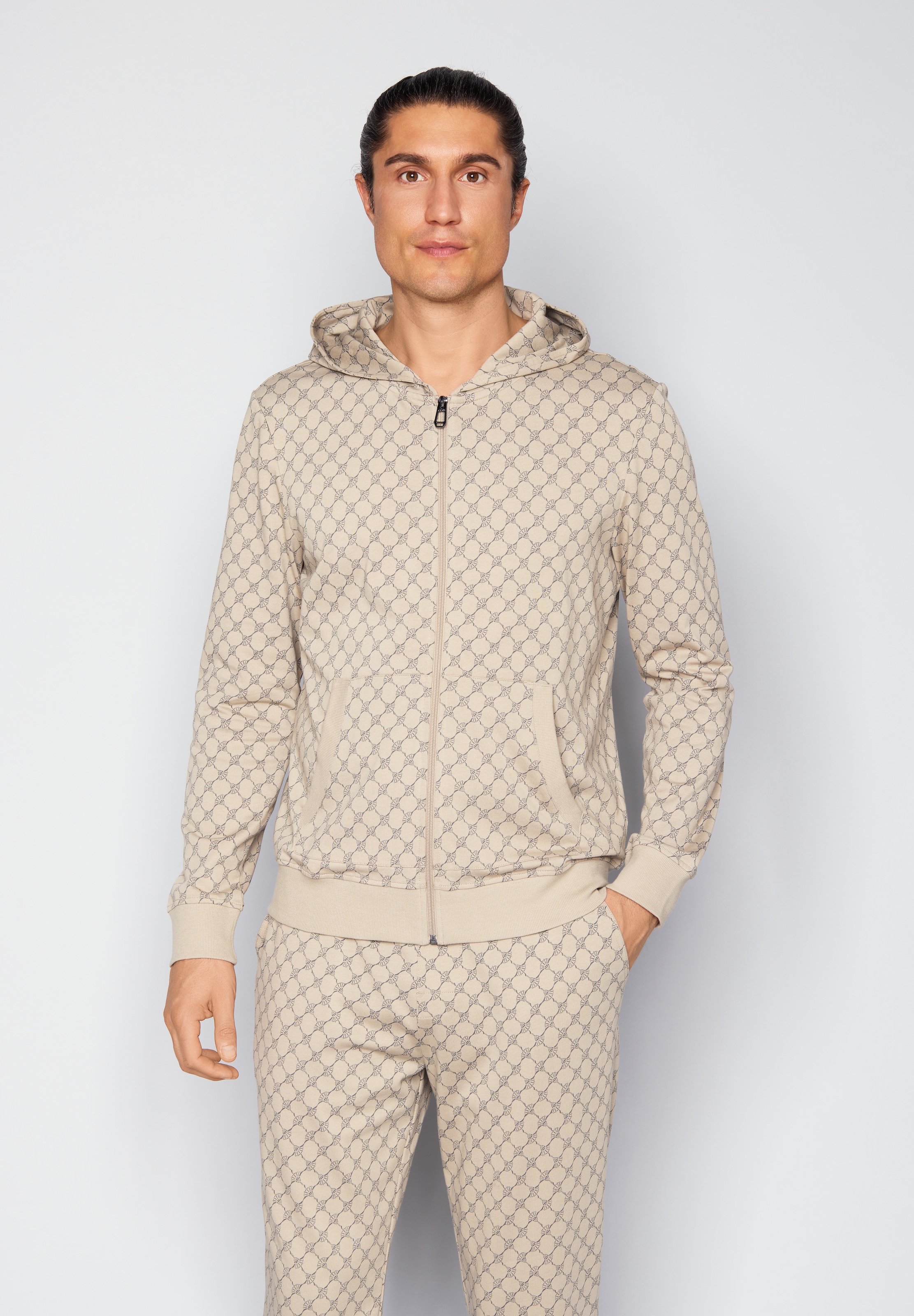 JOOP! Sweatjacke mit Cornflower-Print allover und Kapuze