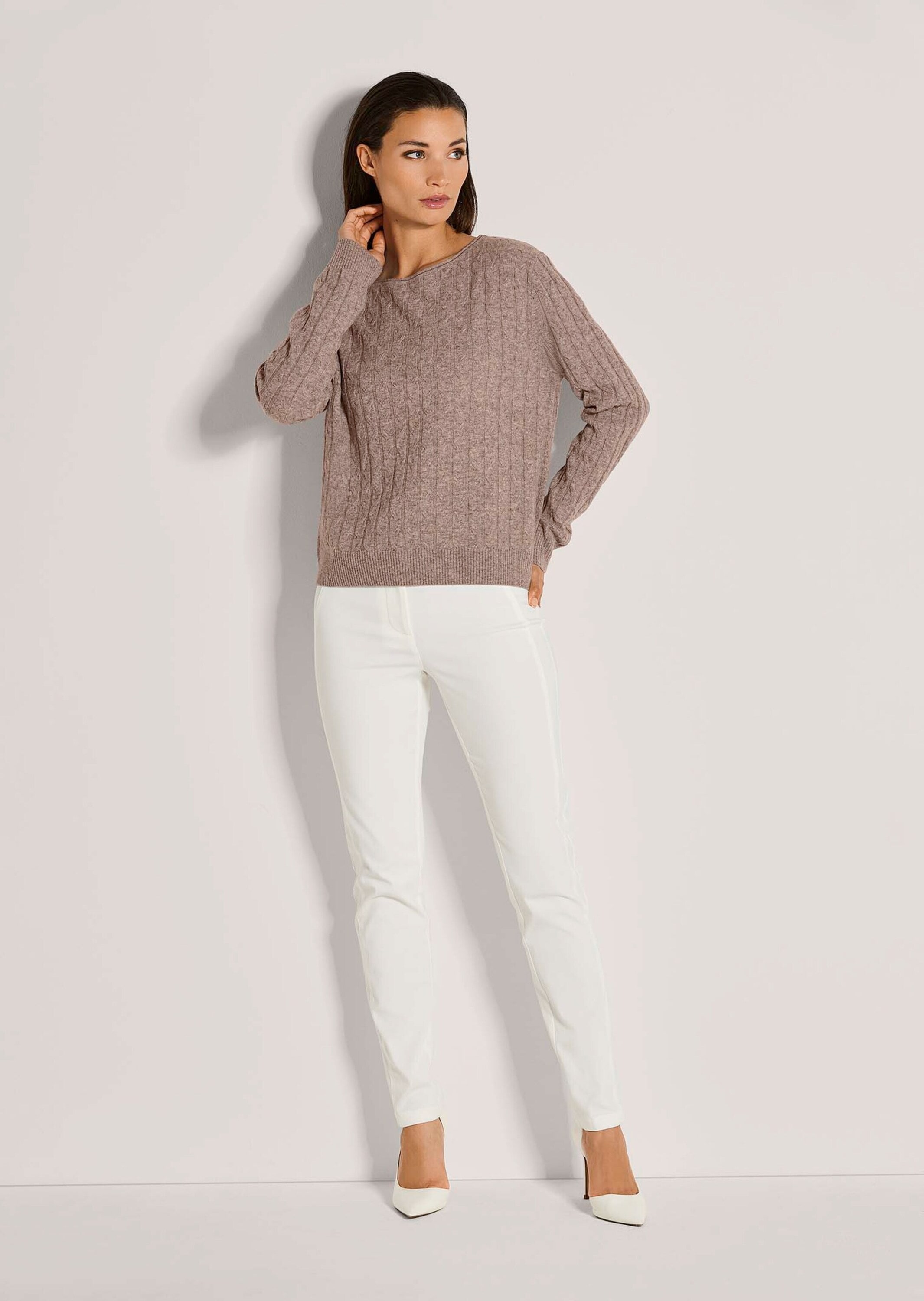 MADELEINE Longpullover »Strickpullover Eleganter Wollpullover mit Zopfmuster« Allover-Zopfmuster