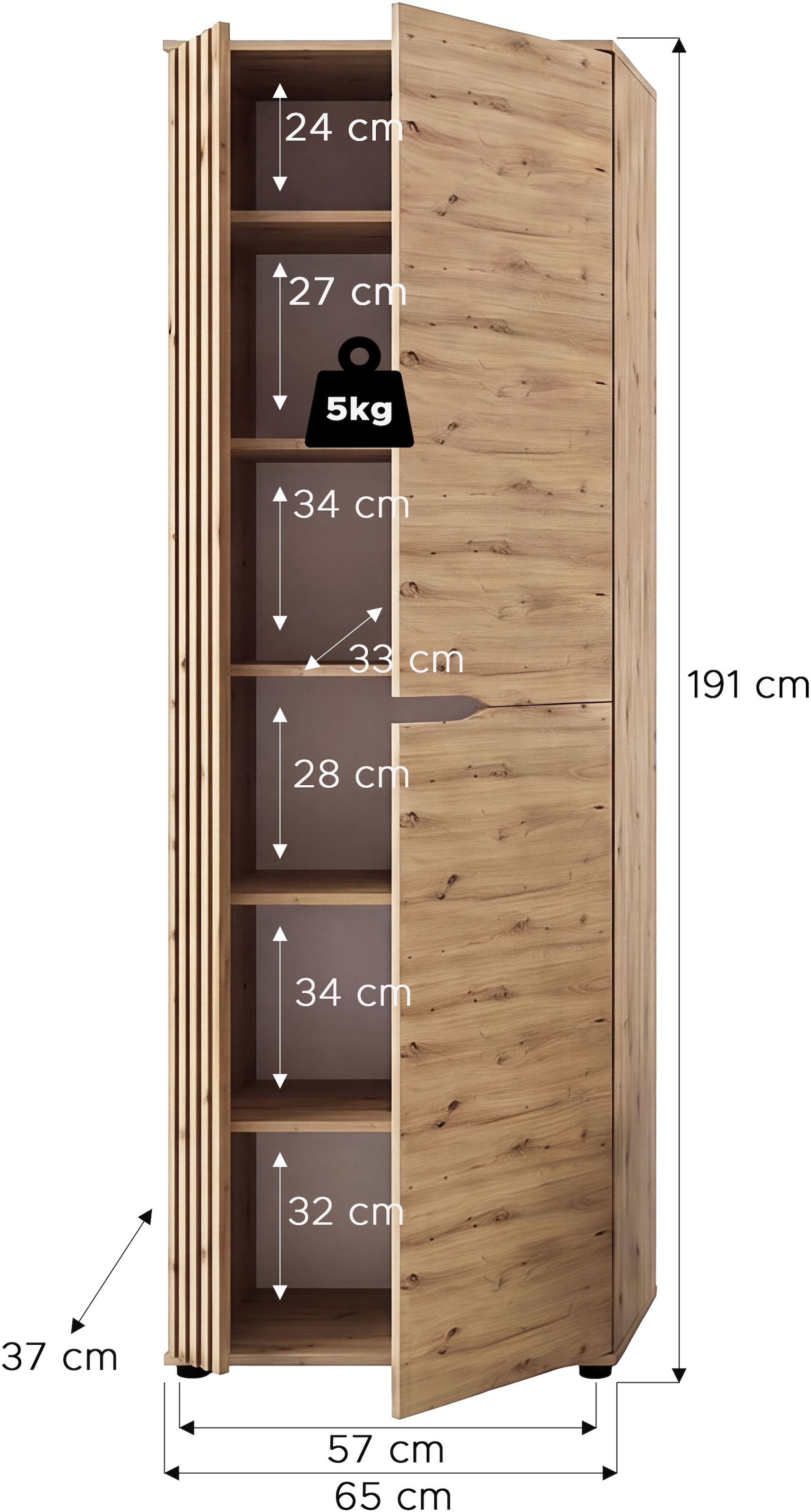 OTTO home Garderobenschrank »FJELL, Breite 65cm, 2 Türen, 4 Einlegeböden, 6 Fächer, 1 Kleiderstange« Kleiderschrank, Schrank, Dielenschrank, Flurschrank, Mehrzweckschrank