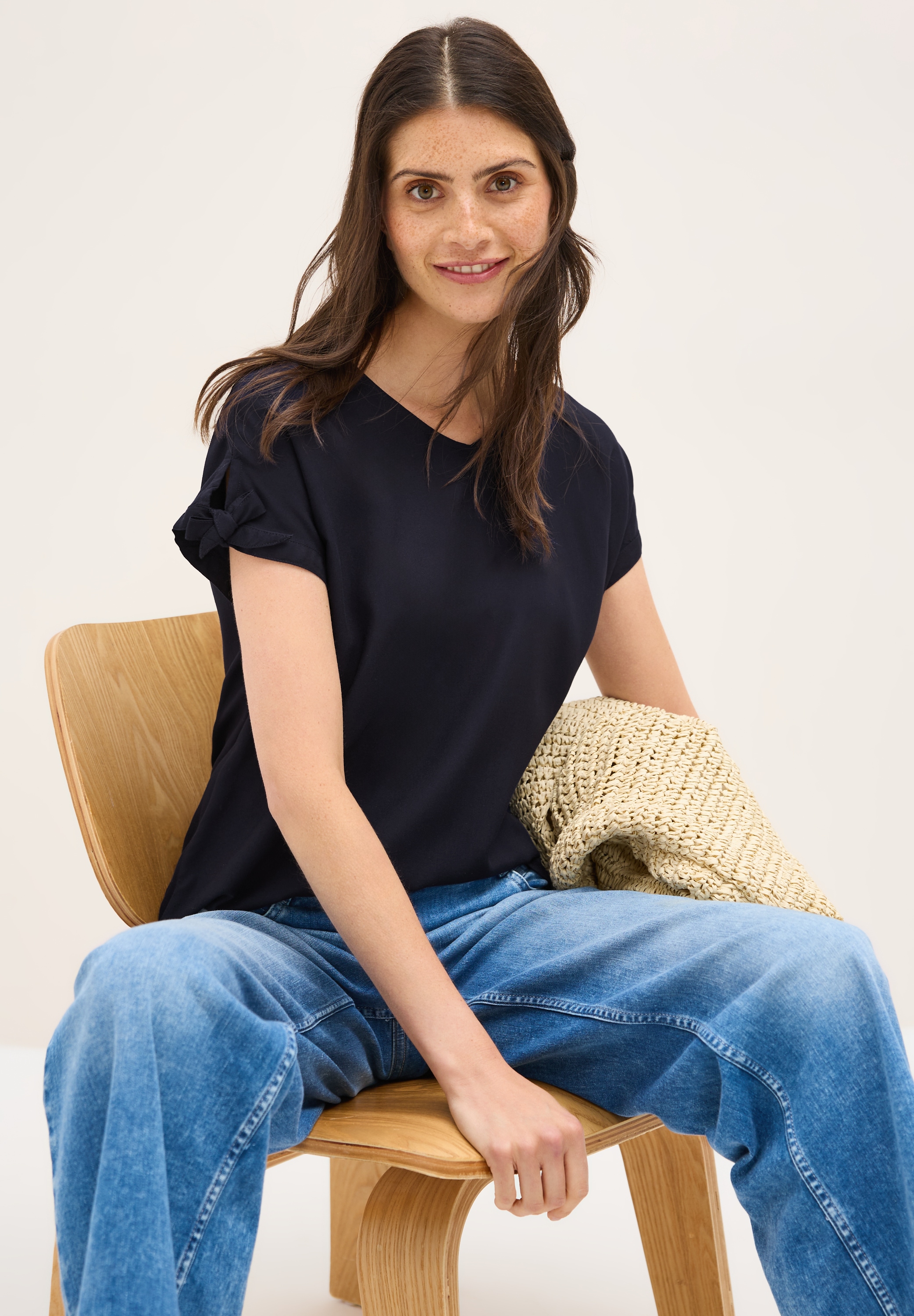 Cecil T-Shirt, Blusenshirt mit gerundetem V-Ausschnitt