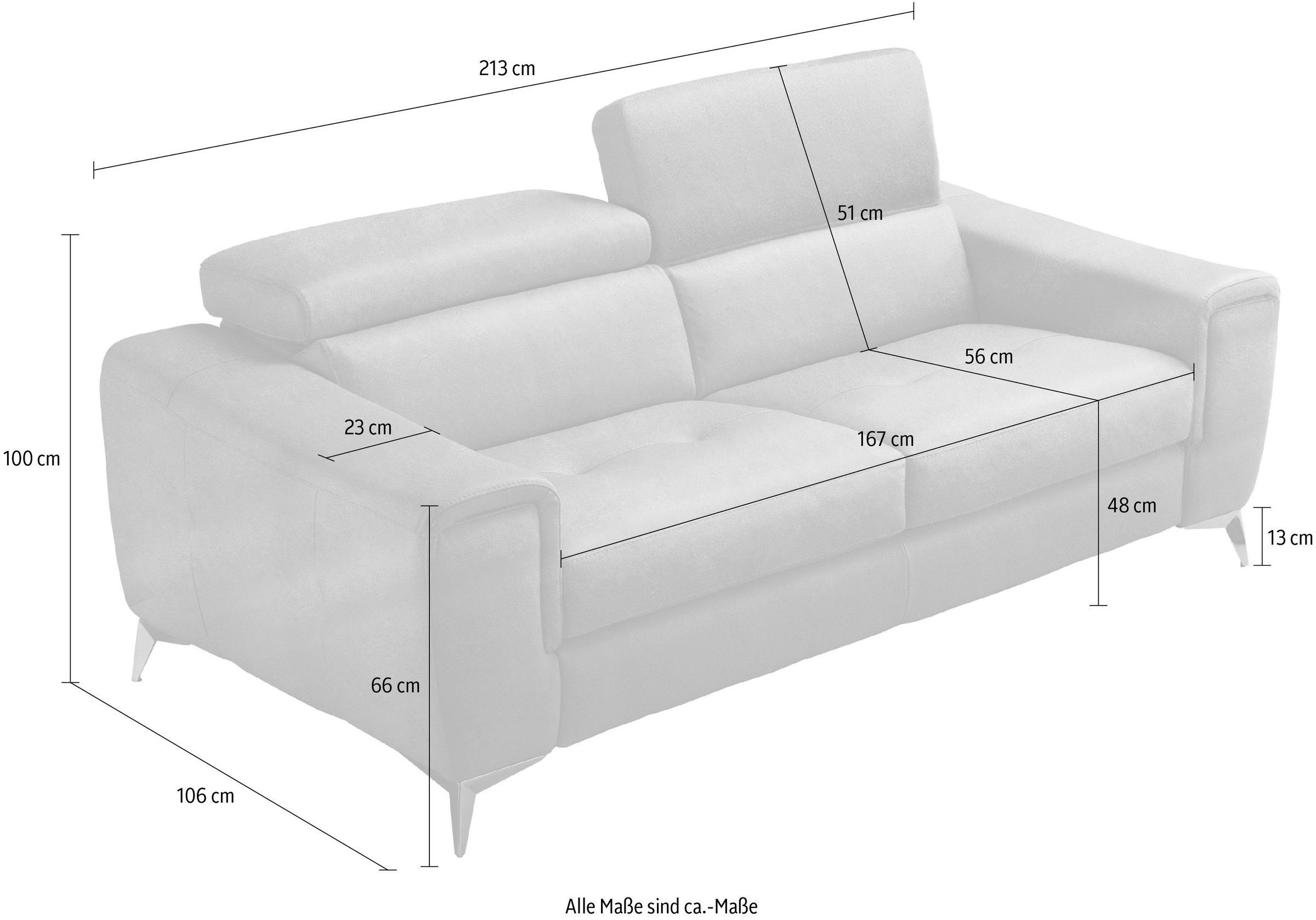 Egoitaliano 2,5-Sitzer »Francine, Designsofa, Loungesofa, Breite 213 cm, Fußfarbe chrom«, Designfuß, Leder CAREZZA, sprite