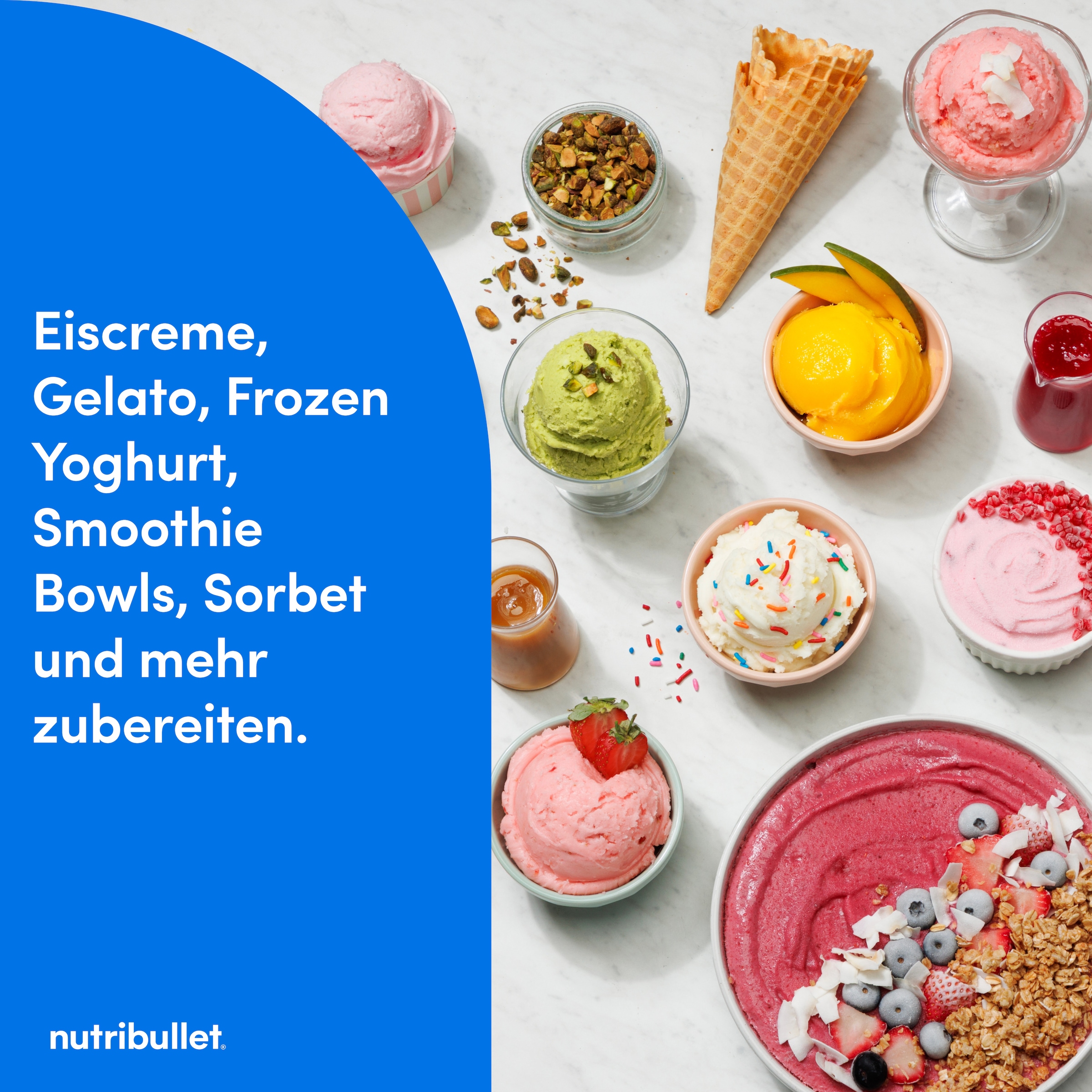 nutribullet Eismaschine »nutribullet Chill, 5 Programme, 3 Behälter (NBD0503W)« 500 W Eis, Gelato, Sorbet, Smoothie Bowl, Frozen Yoghurt