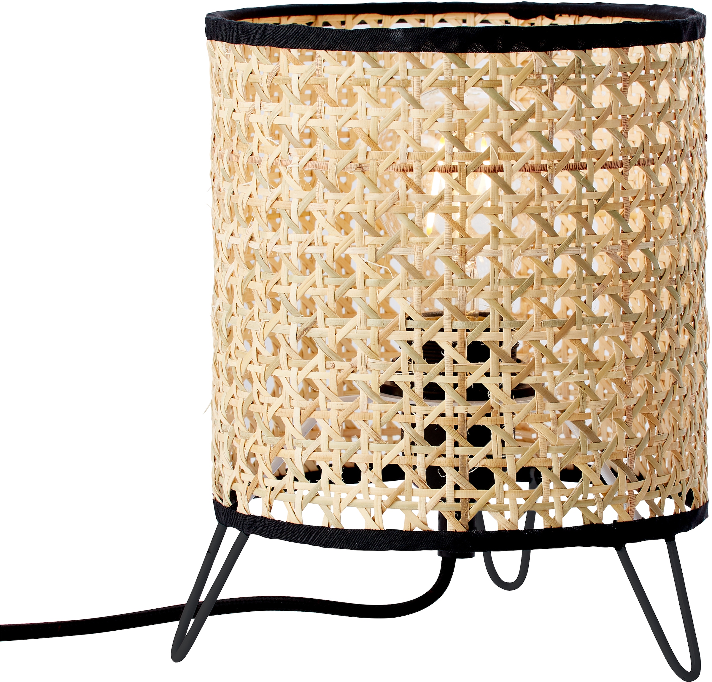 Brilliant Tischleuchte »WILEY«, 1 flammig, Leuchtmittel E27 | ohne Leuchtmittel, 21 cm Höhe, Ø 17,5 cm, E27, Metall/Rattan, holz hell/schwarz