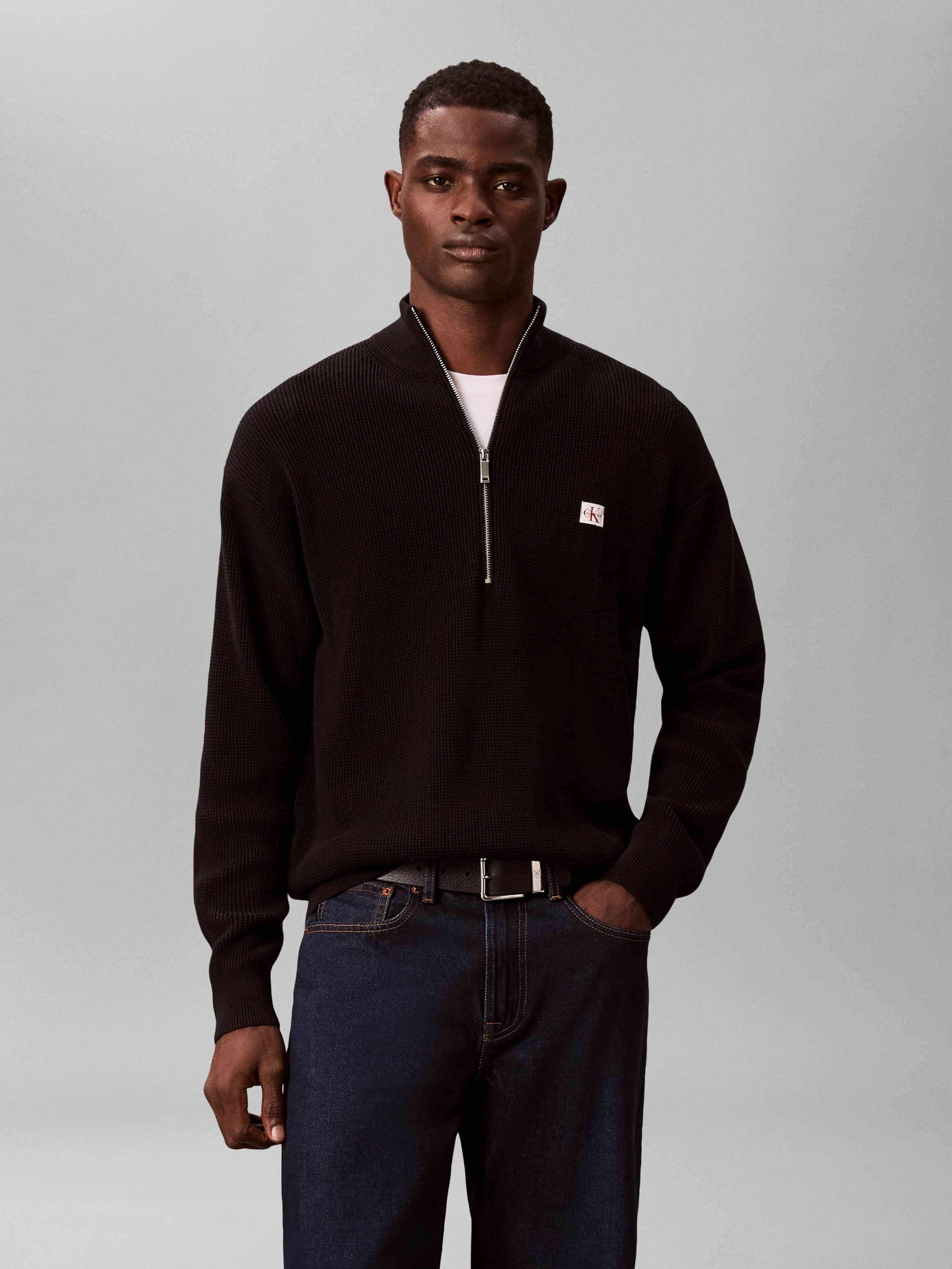 Calvin Klein Jeans Strickpullover Troyerkragen mit Reißverschluss, Regular Fit