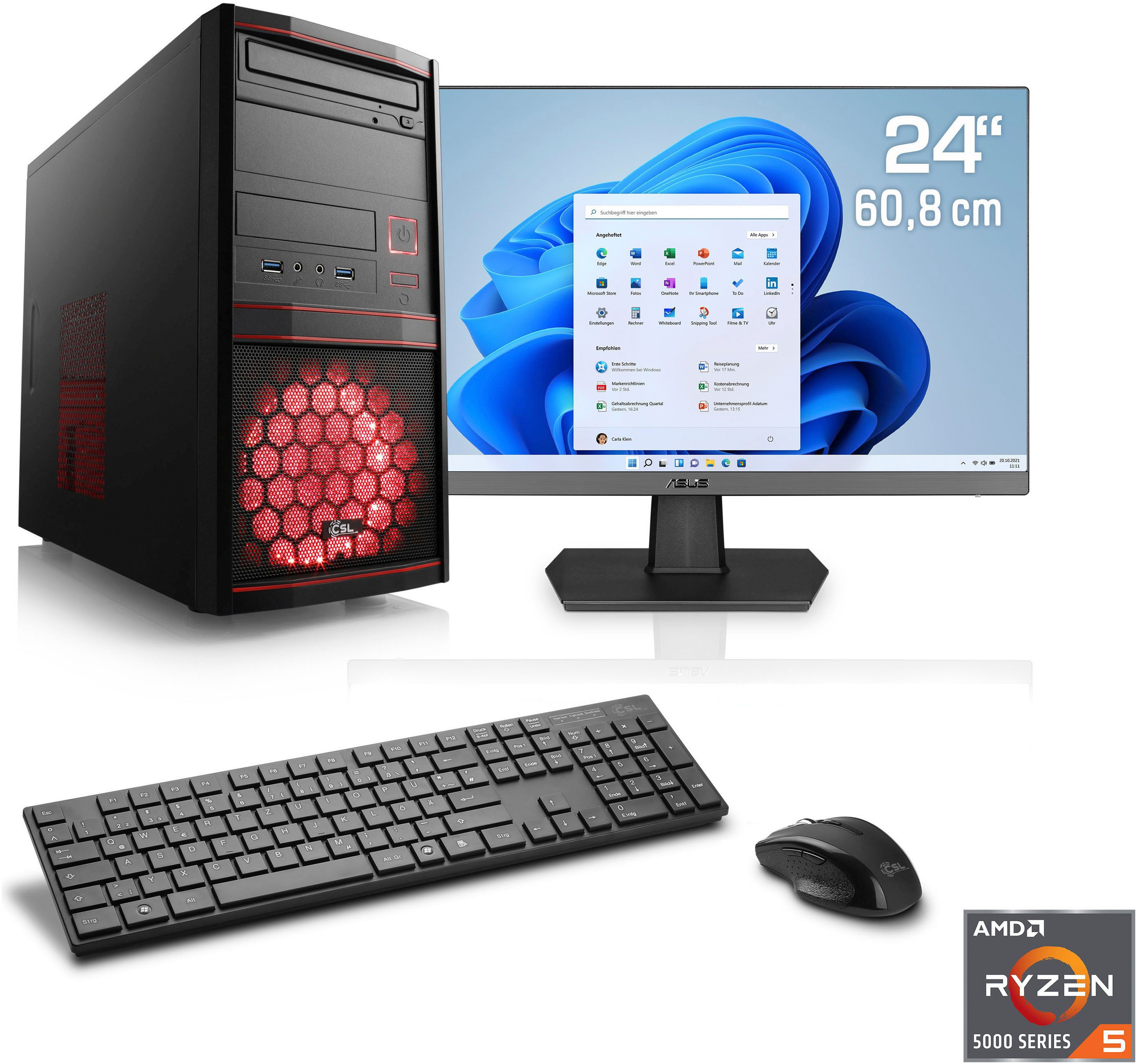 Csl Gaming-PC-Komplettsystem »Sprint V28983« 24 ′′ AMD Ryzen 5 Radeon Graphics 8 GB RAM 500 GB SSD in rot