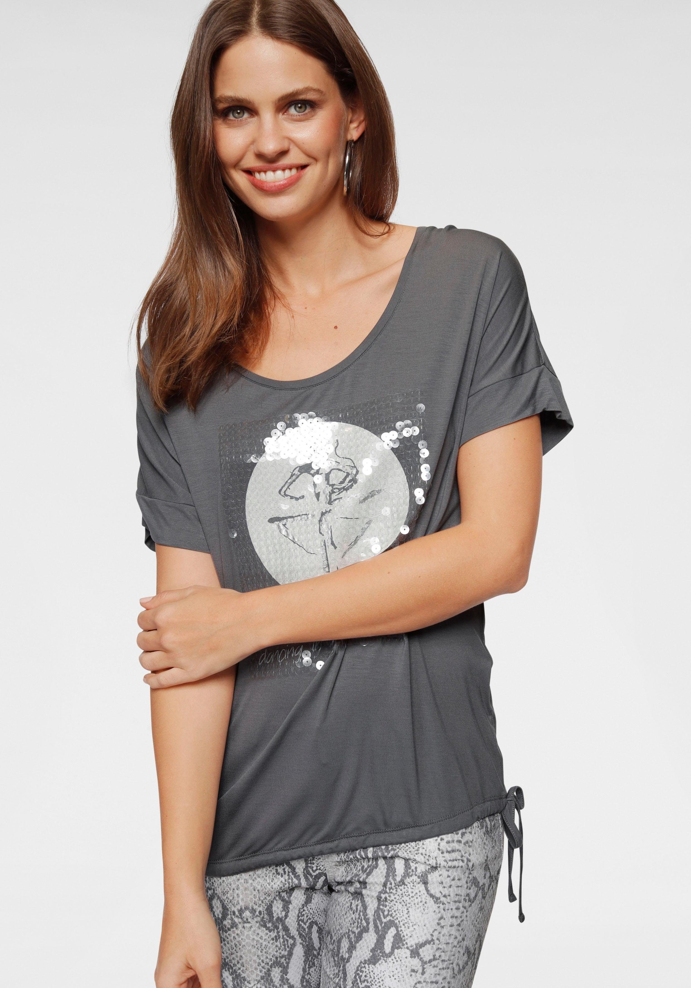 Laura Scott Rundhalsshirt, mit transparenten Pailletten