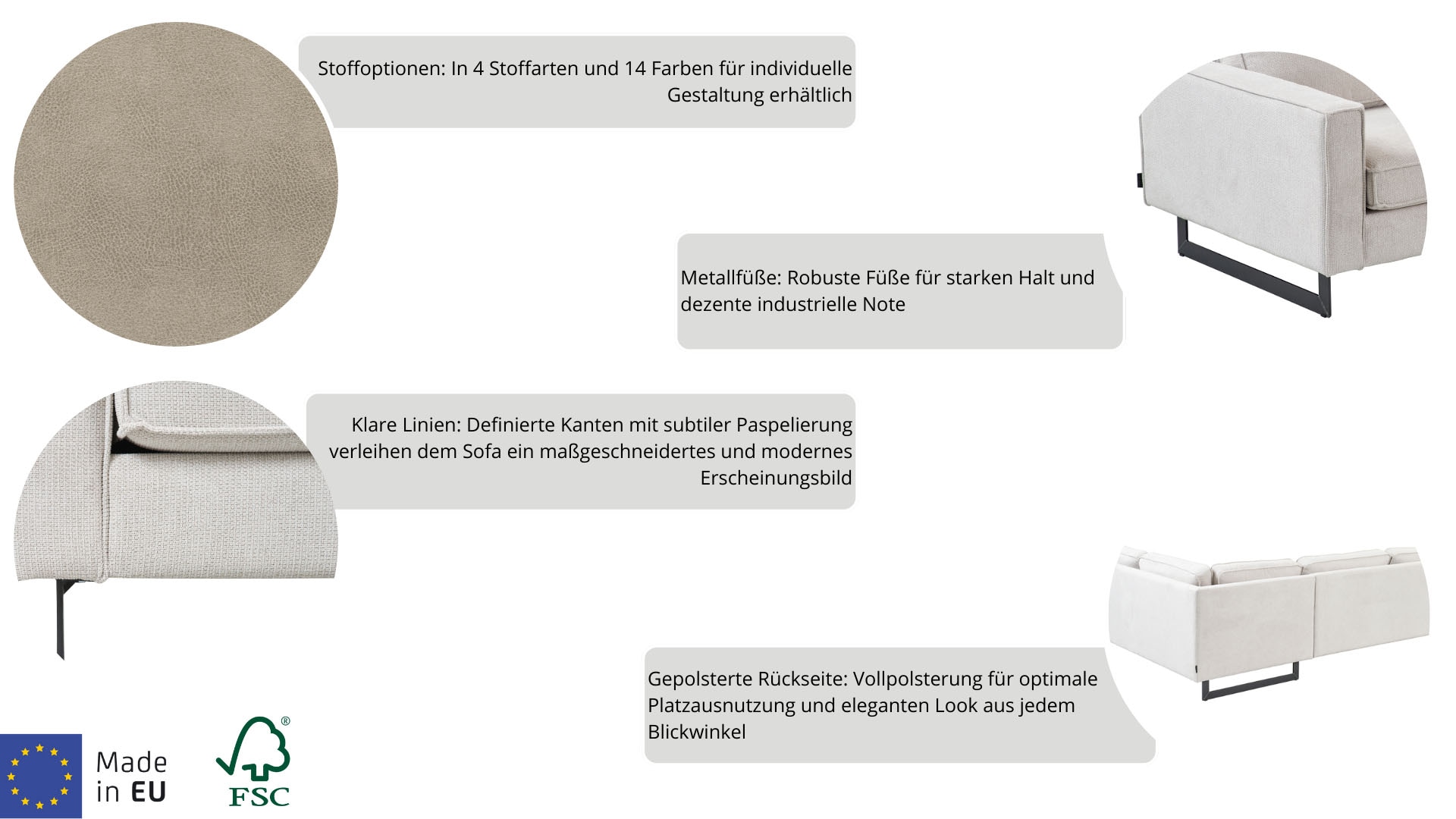 Places of Style Wohnlandschaft »Pinto, 350 cm, U-Form, XXL, mit Ottomanen«, Cord, Feincord, Luxus-Microfaser Leder und Chenille