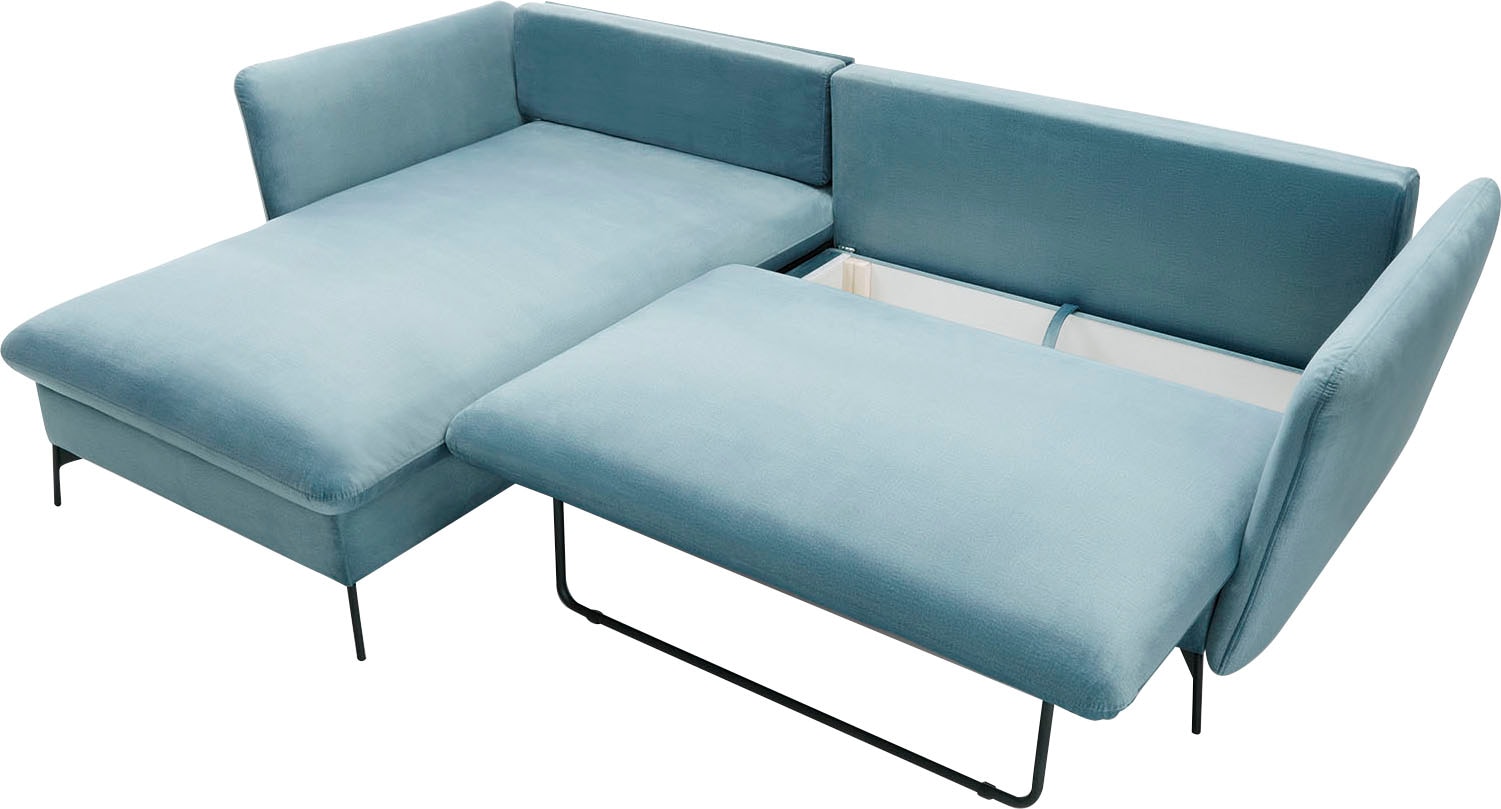 OTTO home Ecksofa »LIVORNO,258 cm, L-Form,« Schlaffunktion u. Bettkasten (139/224cm), Samt, Struktur, Webstoff
