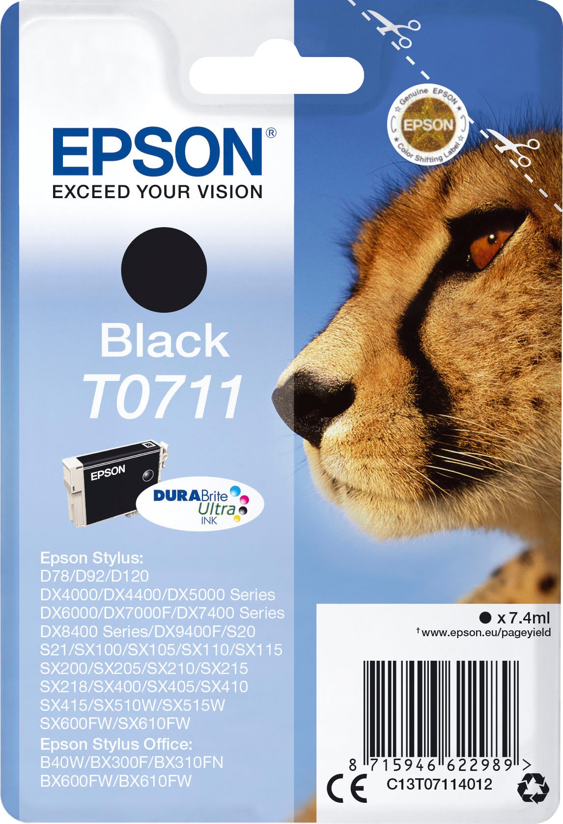 Epson Tintenpatrone »T0711, C13T07114012«, original Druckerpatrone T0711 schwarz