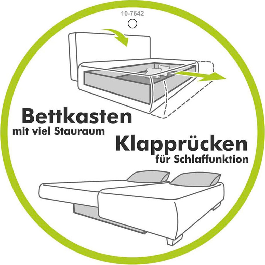 Jockenhöfer Gruppe Schlafsofa »Felix, B: 205 cm, Liegefl. 155x201 cm, Dauerschlafsofa, inkl. Topper« inklusive Schlaffunktion und Bettkasten, Federkernpolsterung