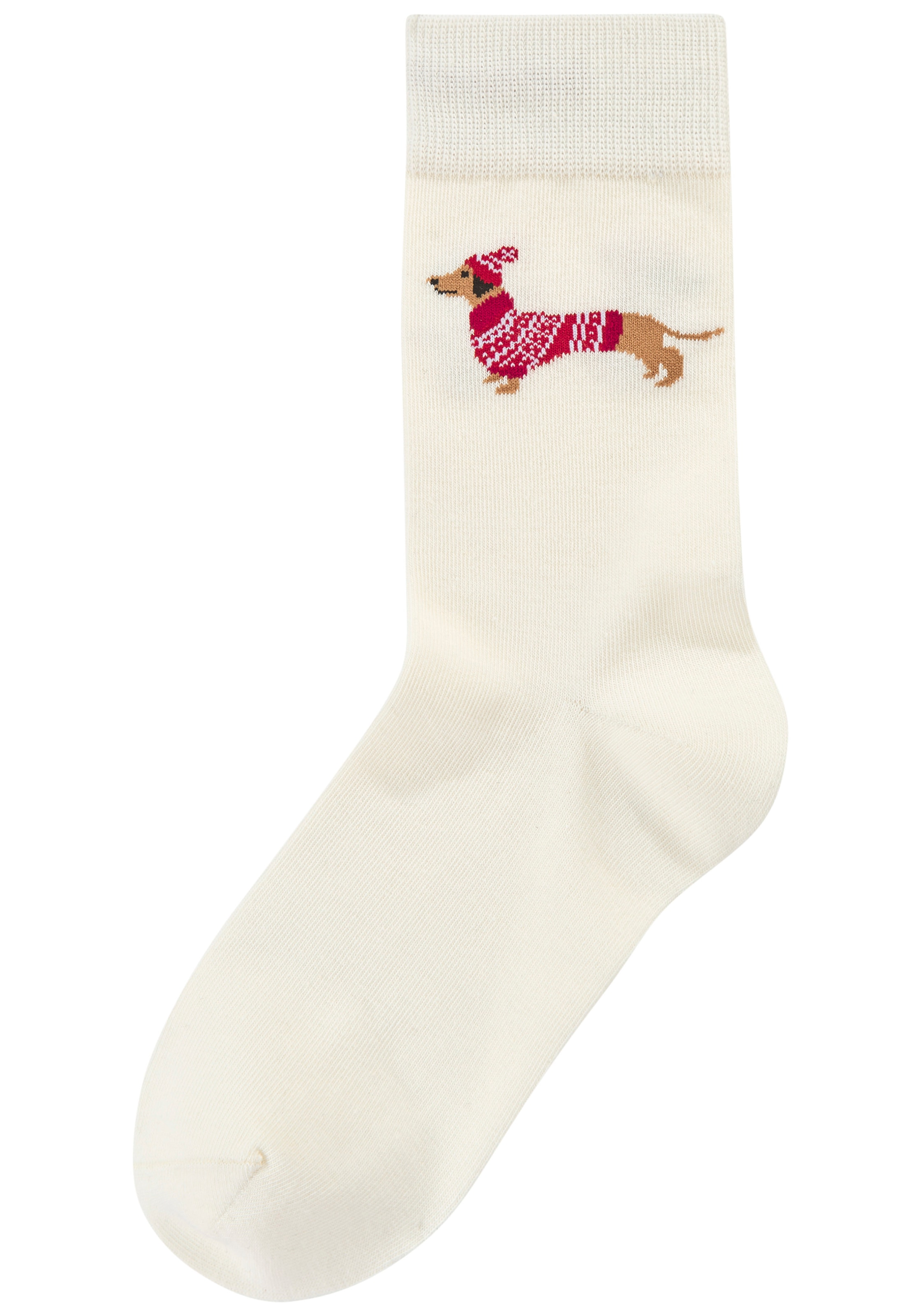 LASCANA Socken, (Packung, 3 Paar), mit weihnachtlichem Dackelmotiv