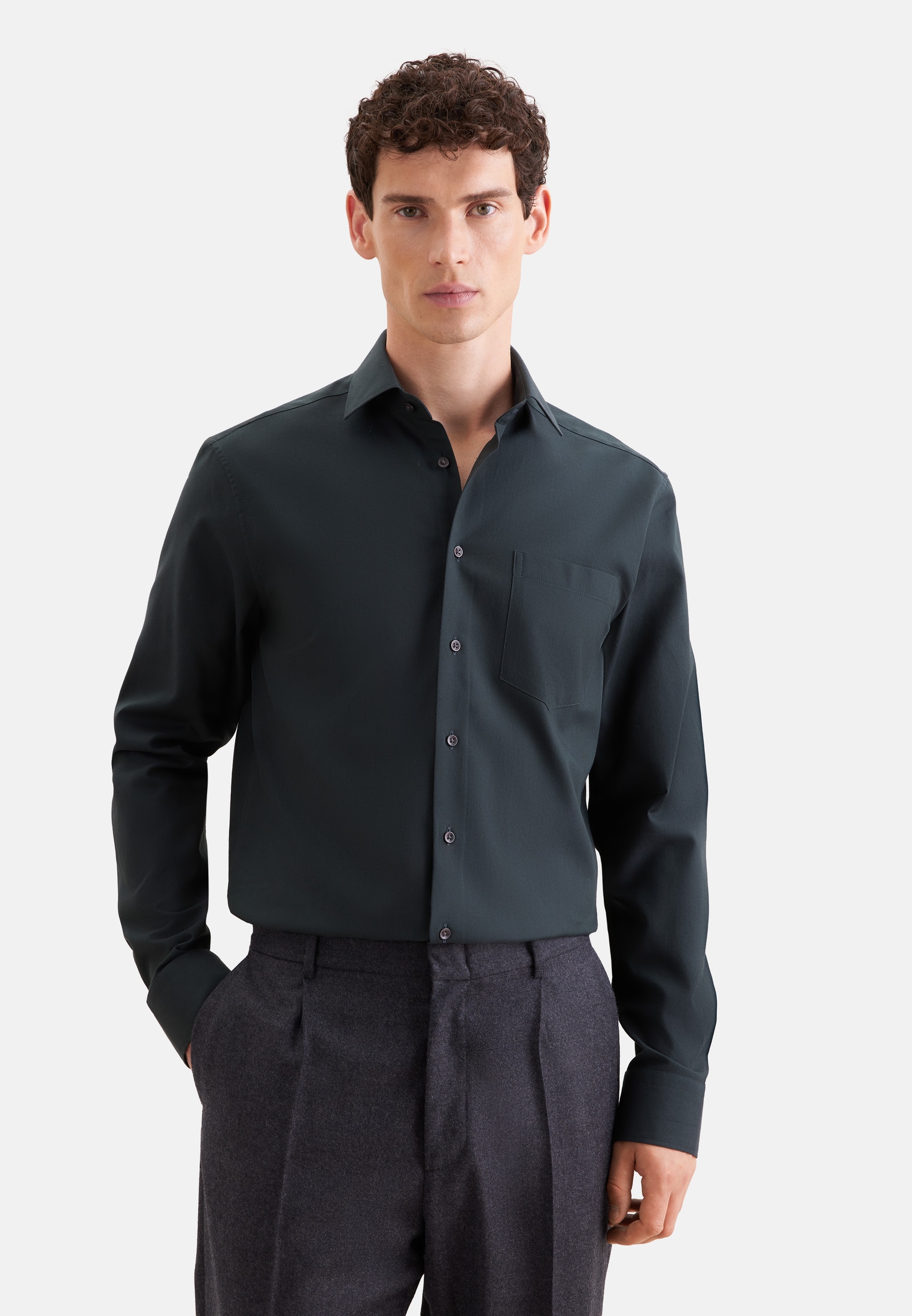 seidensticker Flanellhemd »Schwarze Rose« Comfort 1/1 Kentkragen Uni