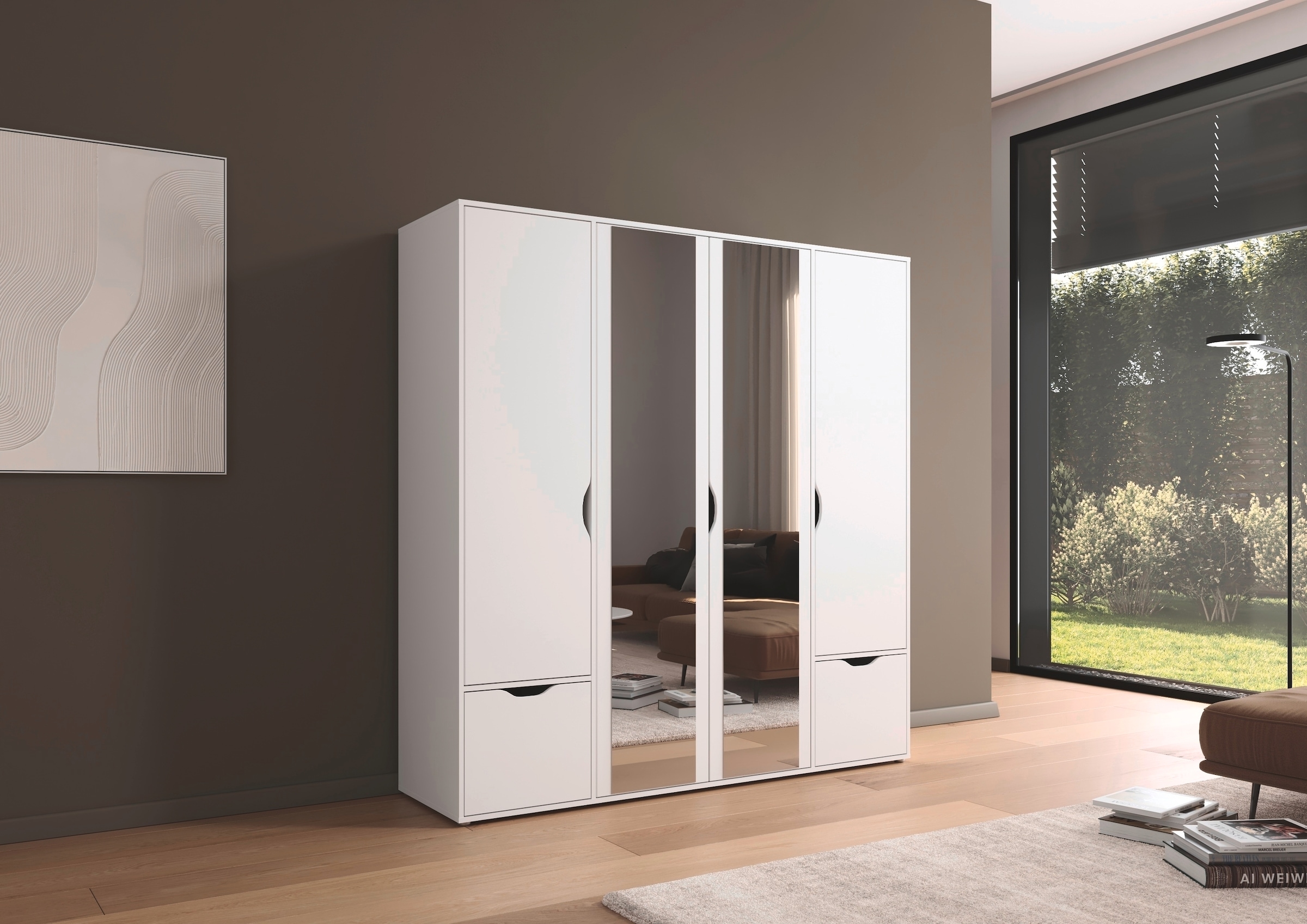 rauch Drehtürenschrank »Kleiderschrank Schrank Garderobe Wäscheschrank NARAI mit Schubladen«, (in 3 verschiedenen Ausstattungen BASIC/CLASSIC/PREMIUM), Griffausfräsungen für eine grifflose Optik TOPSELLER MADE IN GERMANY