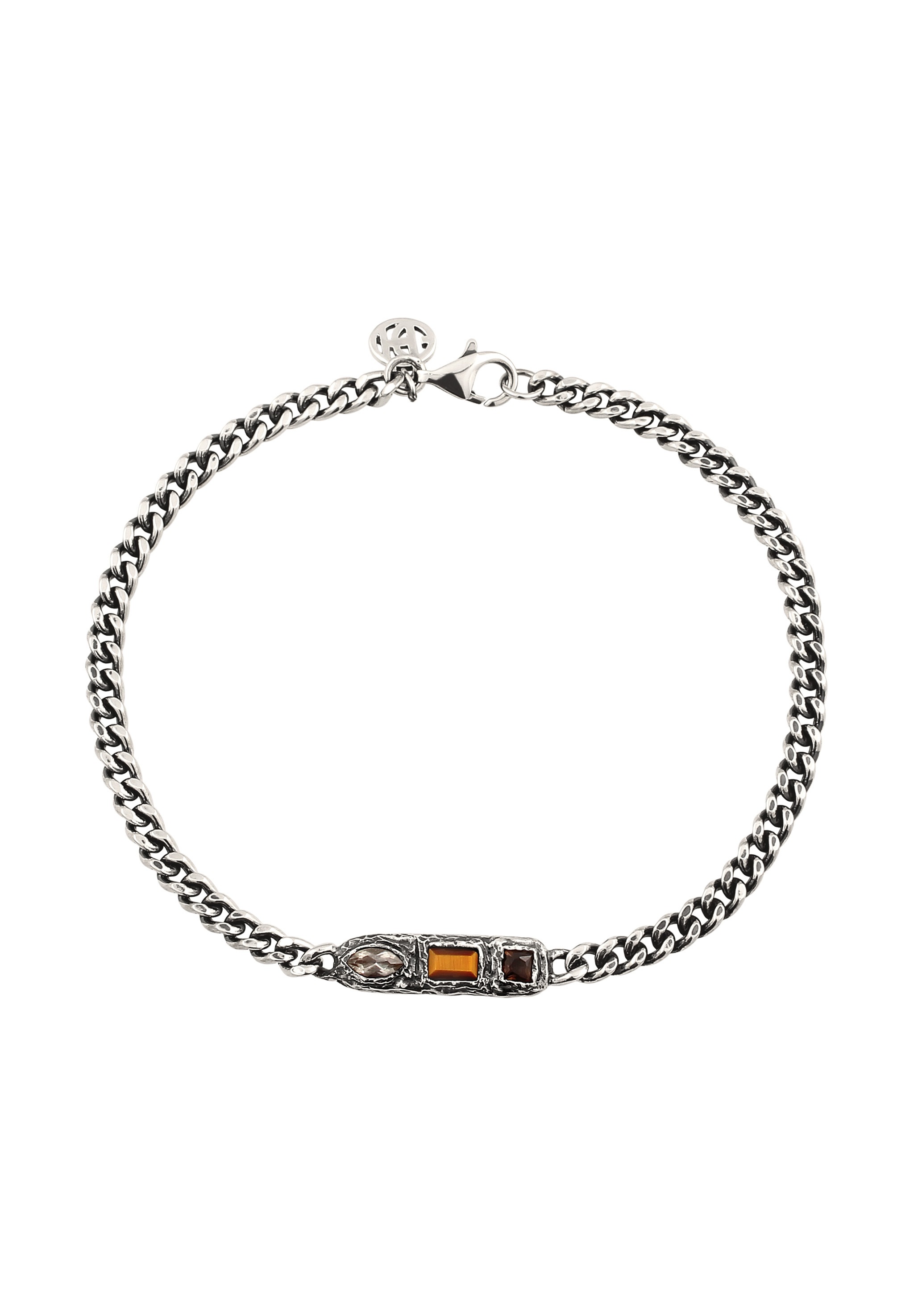 HAZE & GLORY Armkette »Armband Tigerauge Quarz Braun Panzerkette 925 Sterling Silber«