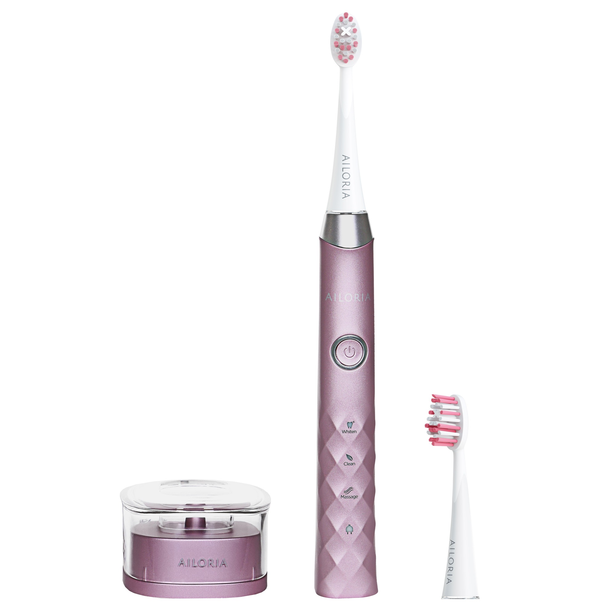 AILORIA Schallzahnbürste »SHINE BRIGHT«, 2 St. Aufsteckbürsten, USB rosé/silber