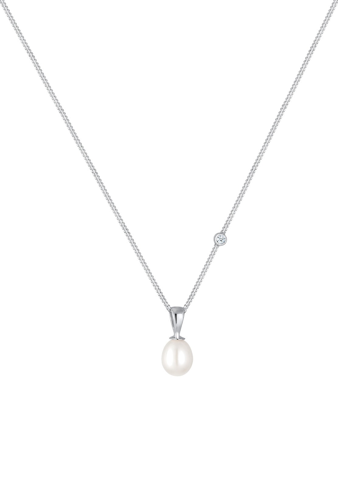 Elli DIAMONDS Silberkette »Halskette Süßwasserzuchtperl Diamant Weiß (0,03 ct) 925 Sterling Silber«