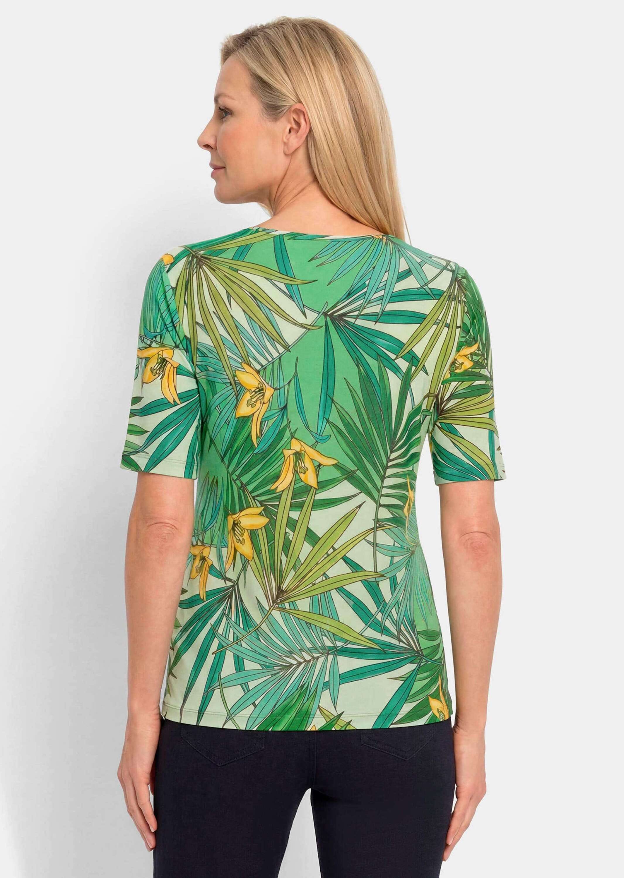 GOLDNER Kurzarmshirt »Wohlfühlshirt mit tropischem Dessin« stretchbequemer Viskosejersey