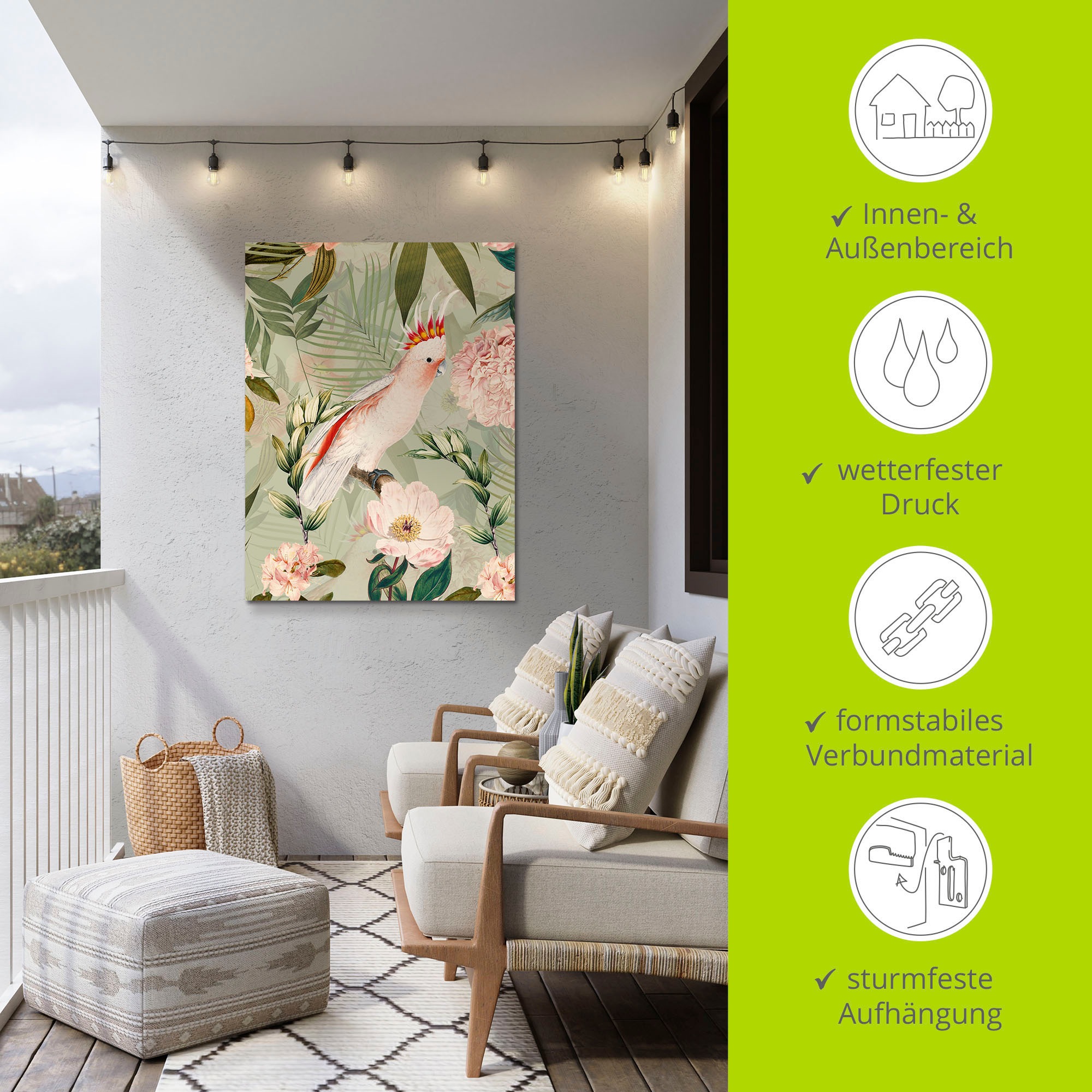 Artland Wandbild »Vintage Papagei«, Vogelbilder, (1 St.), als Alubild, Outdoorbild, Leinwandbild, Poster in verschied. Größen