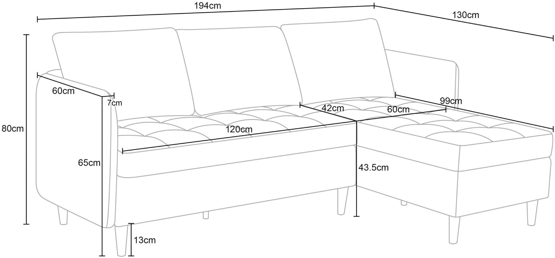 Dorel Home Ecksofa »LINDHUS, L-Form, Breite 194cm, verschiedene Stellvarianten, Modulsofa« Recamiere, Stauraum, Cord und Chenille-Bezug