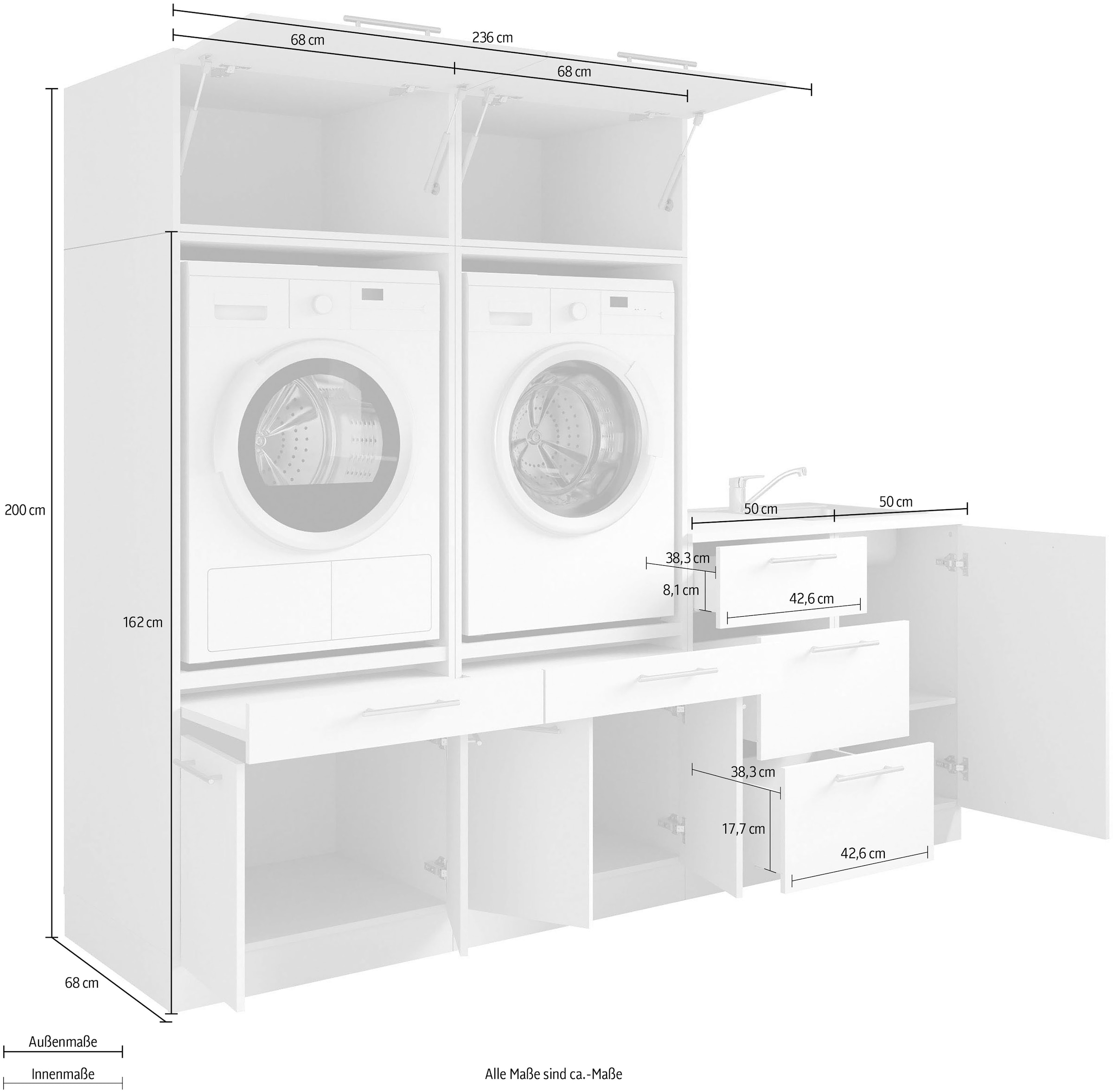 Laundreezy Mehrzweckschrank-Set »Laundreezy, 6-tlg. Mehrzweckschrank-Set B/H/T 236/200/68 cm« 6 Stk. tlg.