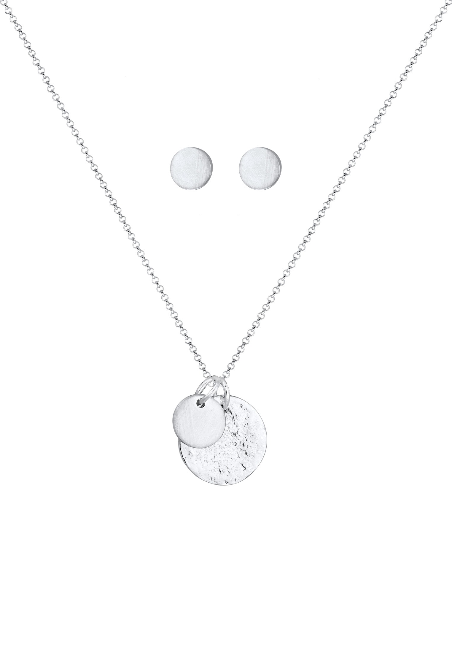 Elli Ohrring und Ketten Set »Schmuckset Plättchen Geo-Organic Halskette Ohrring 925 Silber« ()