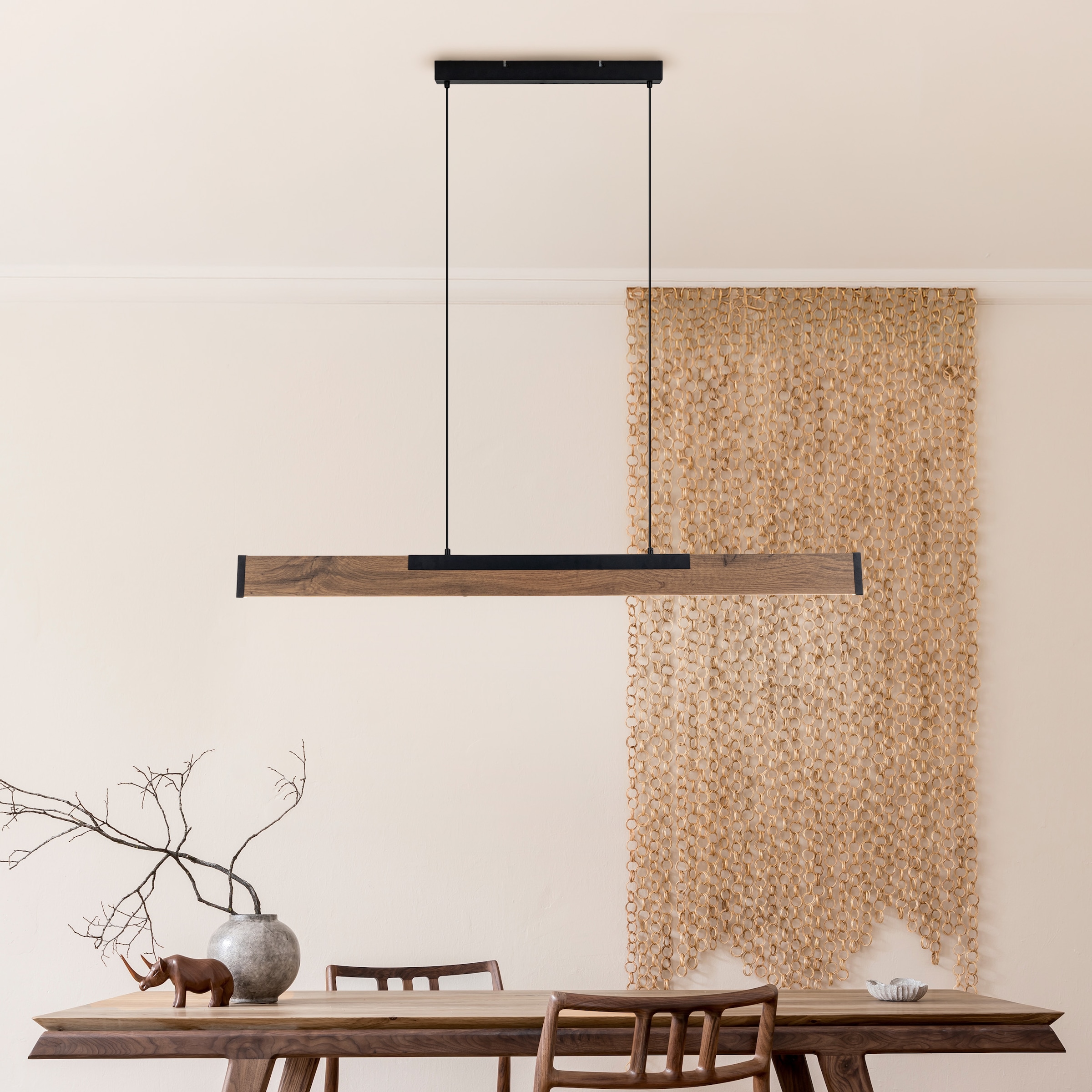 näve LED Pendelleuchte »Wilma« LED-Modul 1 Stk. Warmweiß mit Holz, dimmbar per Wandschalter, Memoryfunktion, höhenverstellbar