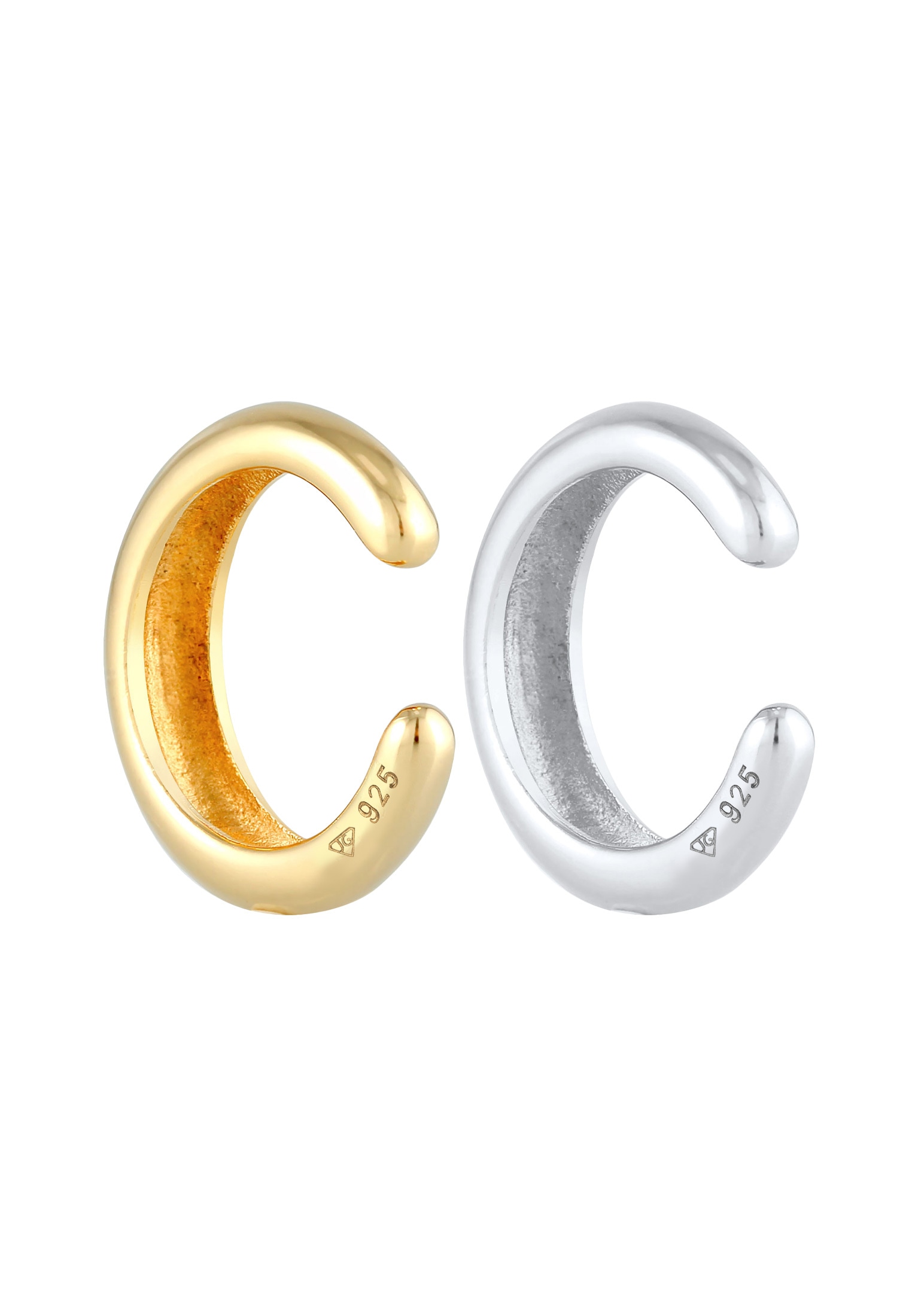 Elli Schmuckset »Ohrringe Earcuff Set Bi-Color Rund Gewölbt 925 Silber«