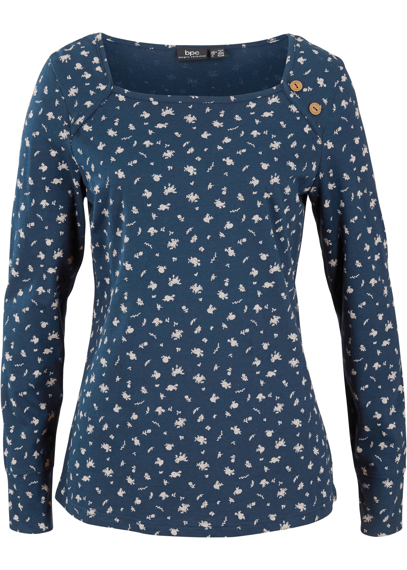 bonprix Langarmshirt »Langarmshirt, bedruckt« mit All-Over Print und eckigem Ausschnitt