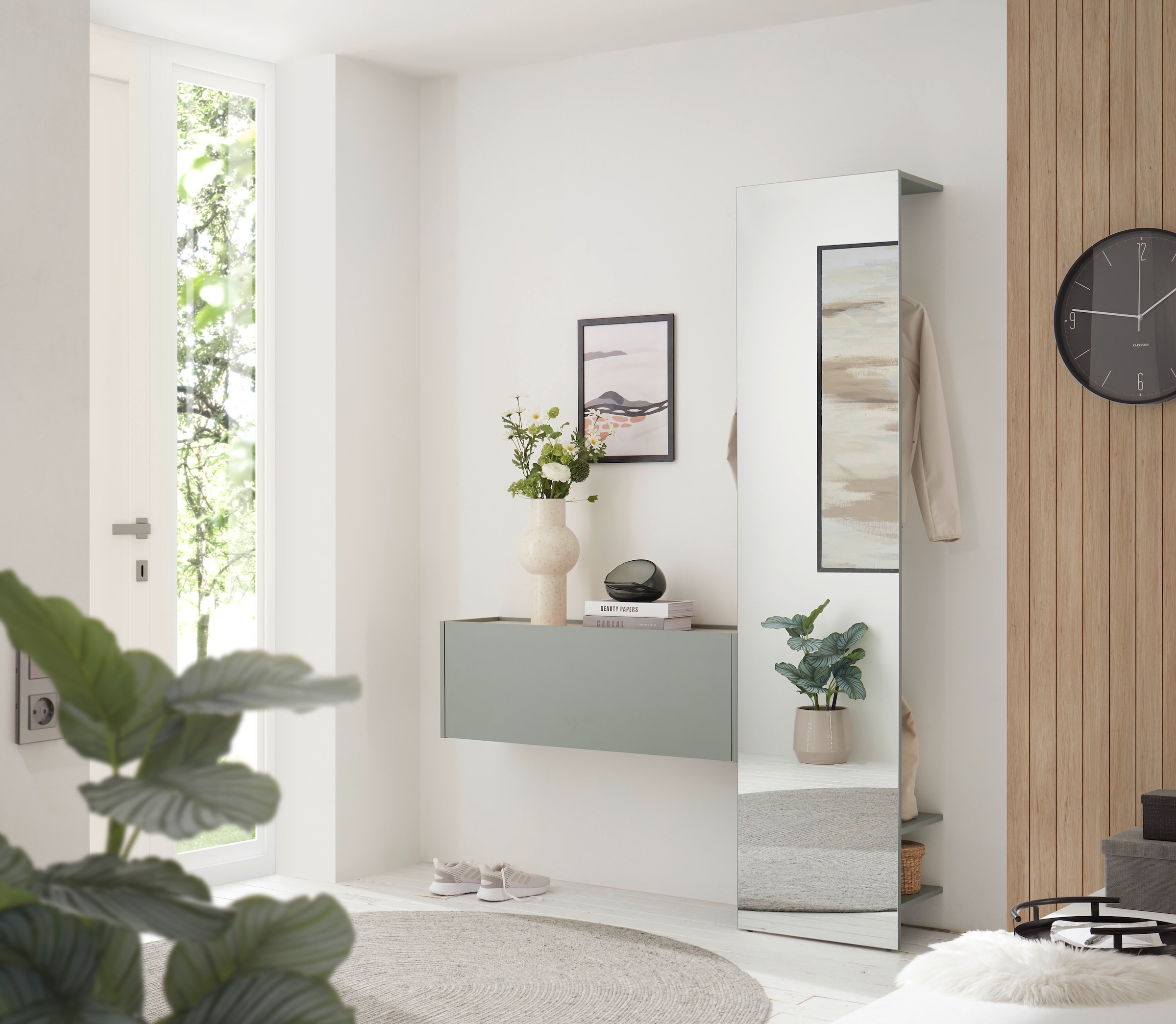 INOSIGN Garderoben-Set »GIRON/CiTY, moderne Garderobe, Komplettset mit viel Stauraum«, (Komplett-Set, 2 St.), enthält Hängeschrank & Garderobenelement mit Spiegel, 150 cm breit