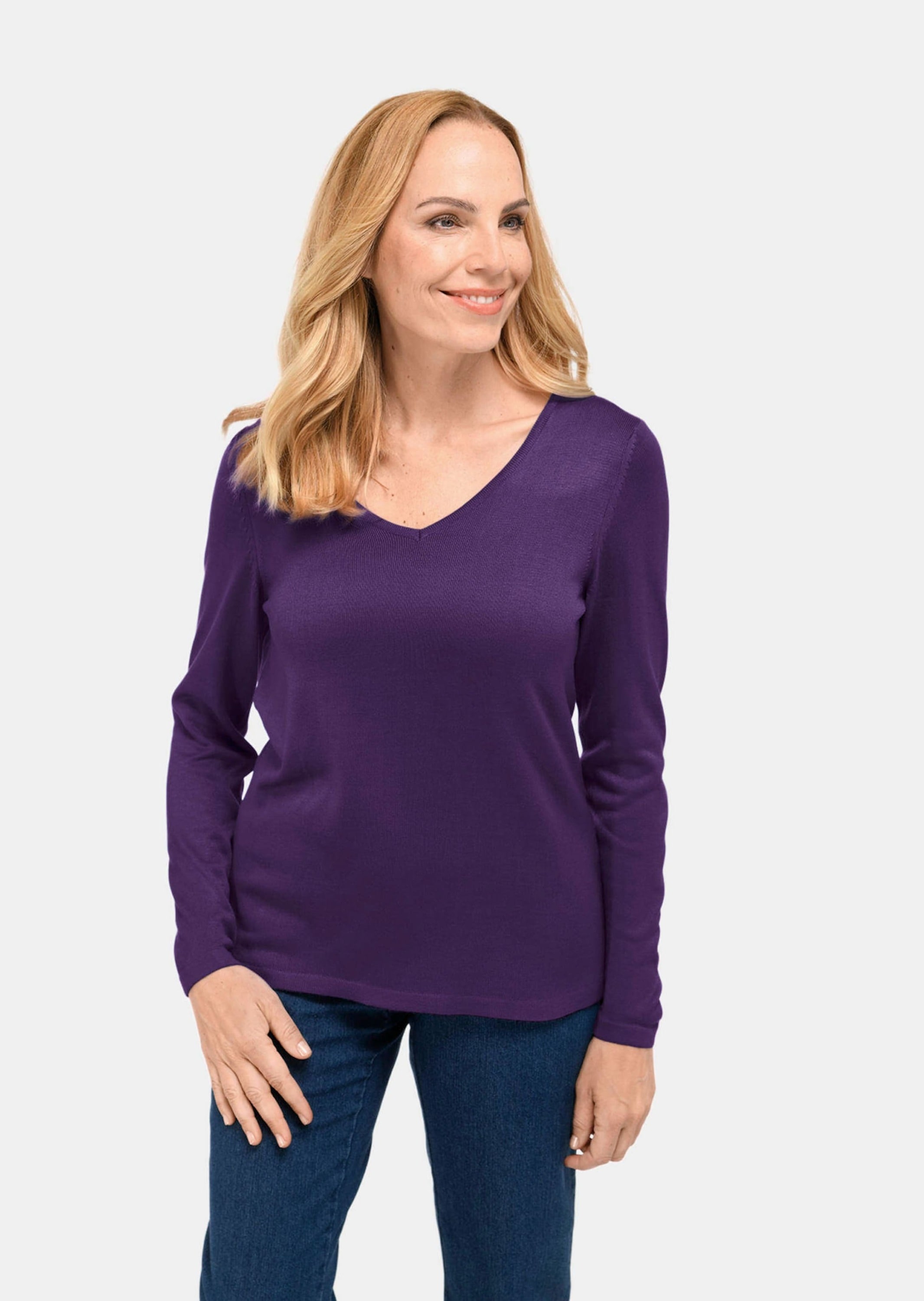 GOLDNER Strickpullover »Kurzgröße Unkomplizierter Pullover mit V-Ausschnitt«