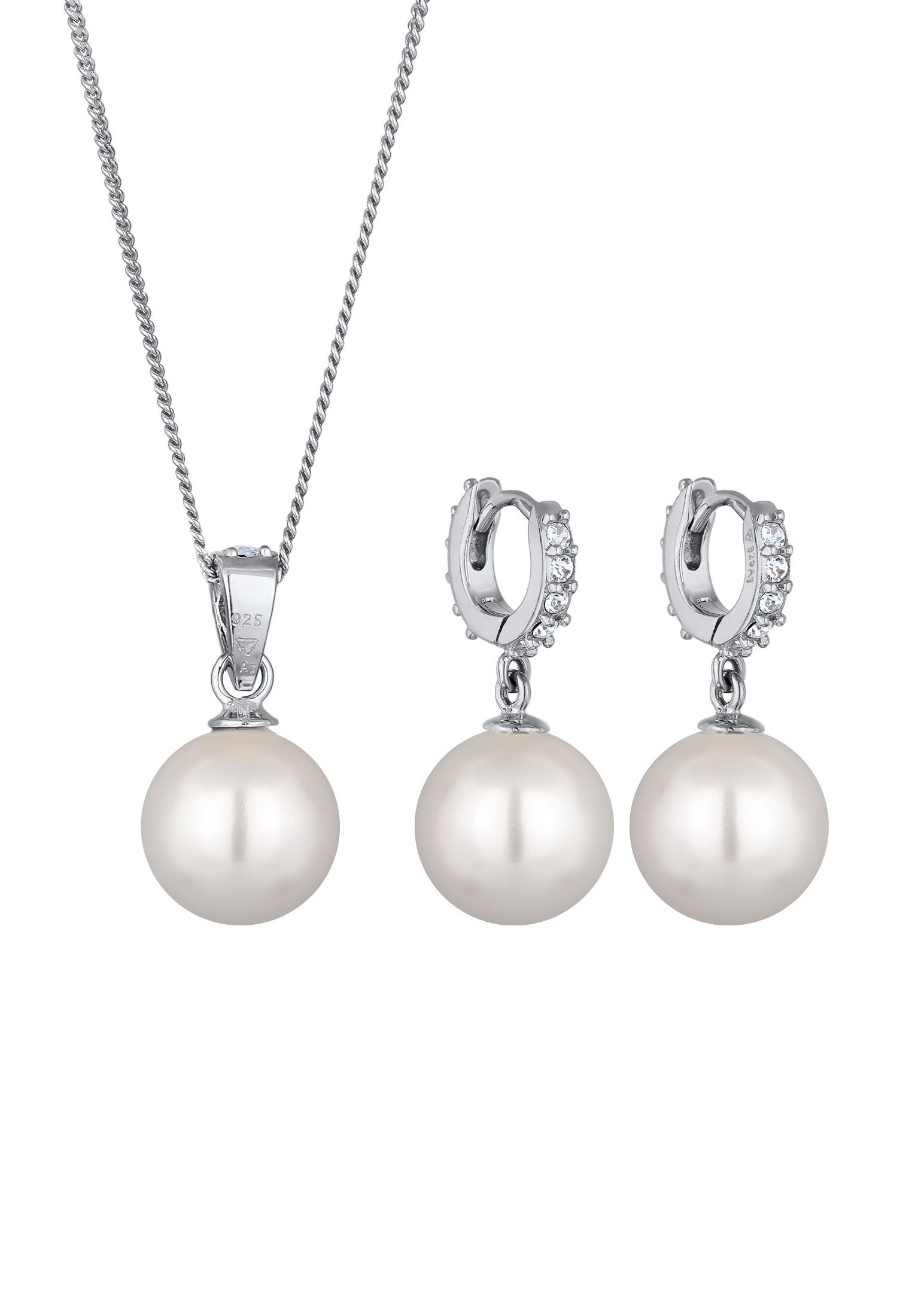 Elli Ohrring und Ketten Set »Schmuckset Muschelkernperlen Weiß Glas Kristalle 925 Sterling Silber«