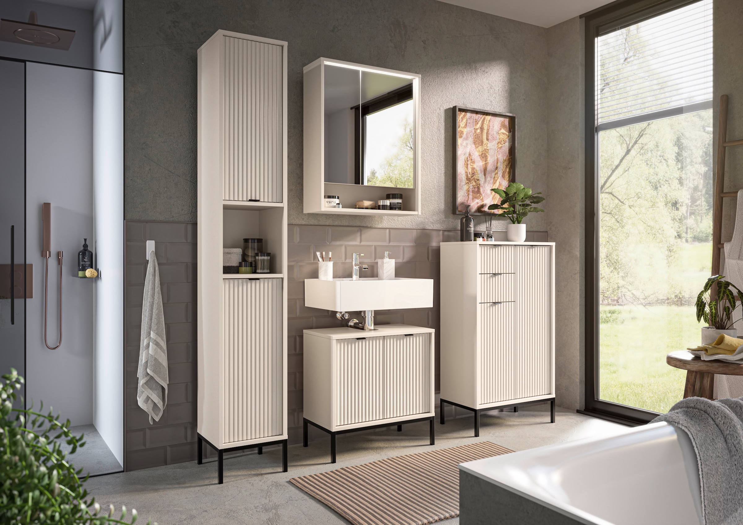 BASIC by Balculina Waschbeckenunterschrank »Lucera Waschbeckenunterschrank, Badezimmerschrank BxHxT 60x60x32« 1 Stk. tlg. Breite 60 cm, Tür L/R montierbar