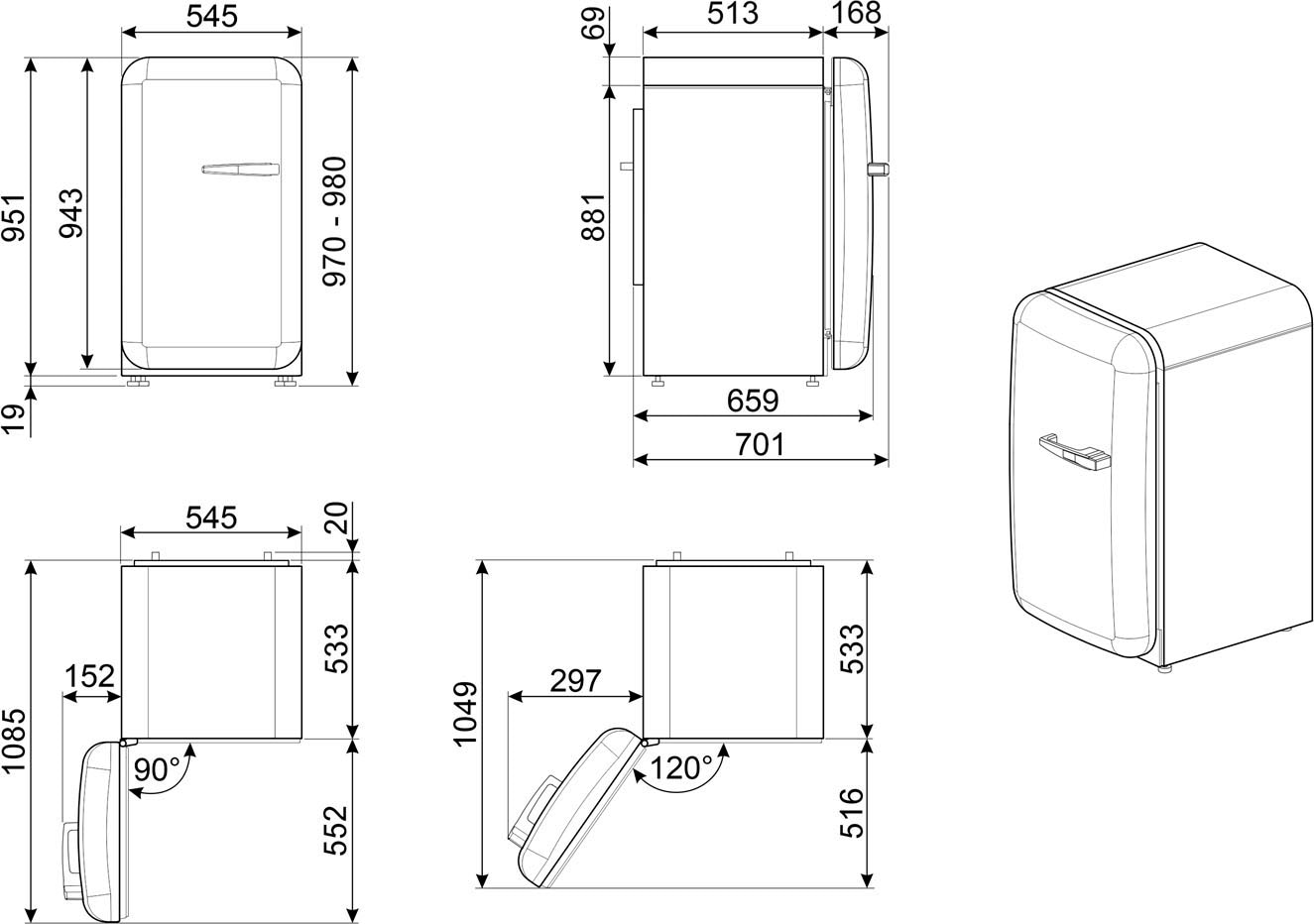 Smeg Kühlschrank »FAB10«, FAB10ROR5, 97 cm hoch, 54,5 cm breit jetzt im  OTTO Online Shop