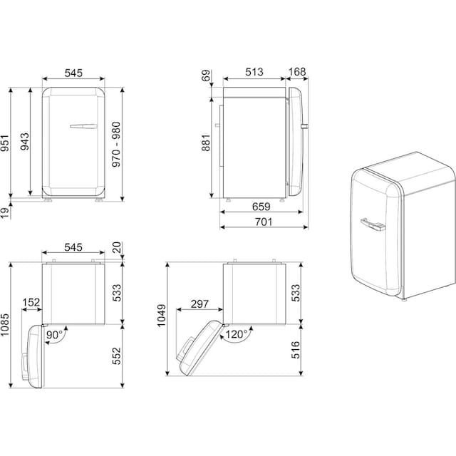 Smeg Kühlschrank »FAB10«, FAB10ROR5, 97 cm hoch, 54,5 cm breit jetzt im  OTTO Online Shop